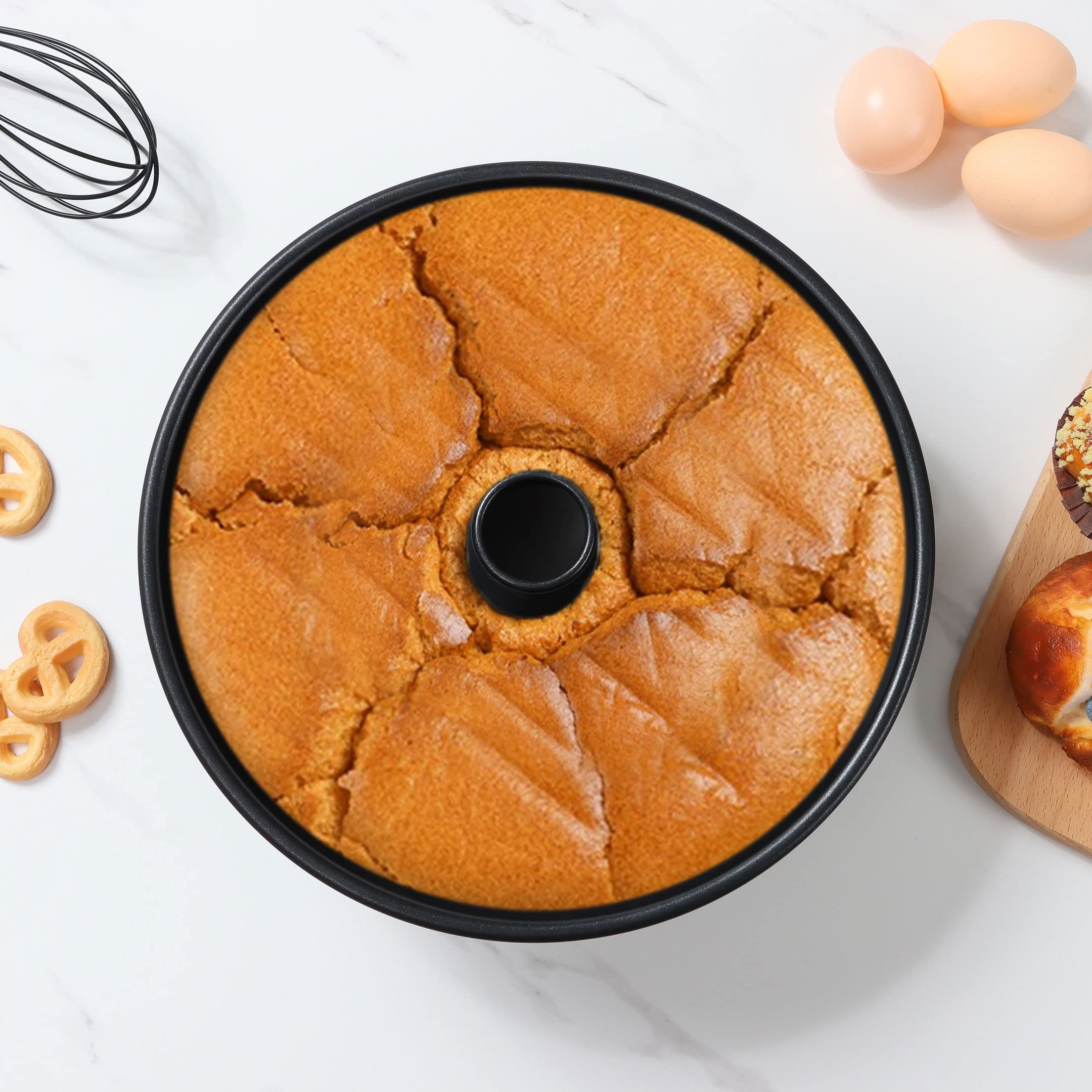 Lianyu 10 X 4 Inch Angel Food Cake Pan, Black Nonstick Tube Pan For Baking Pound Cake, Deep Chiffon Cake Mold With Stainless Ste