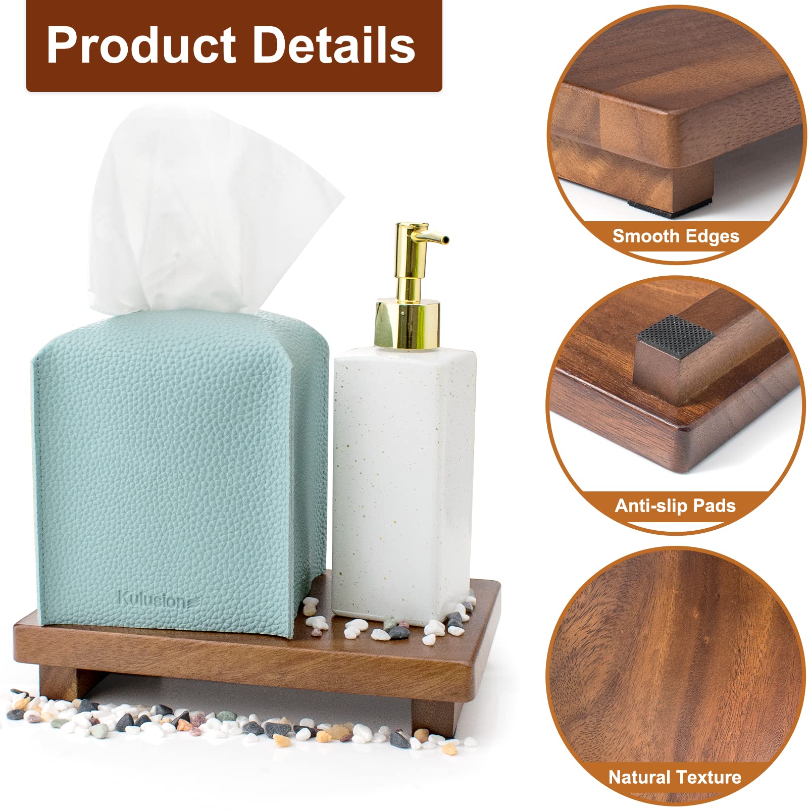 kulusion Walnut Wood Pedestal Stand, Wooden Soap Tray Farmhouse Decor Wood Riser Display for Bottle Plant Makeup Tissues Candles