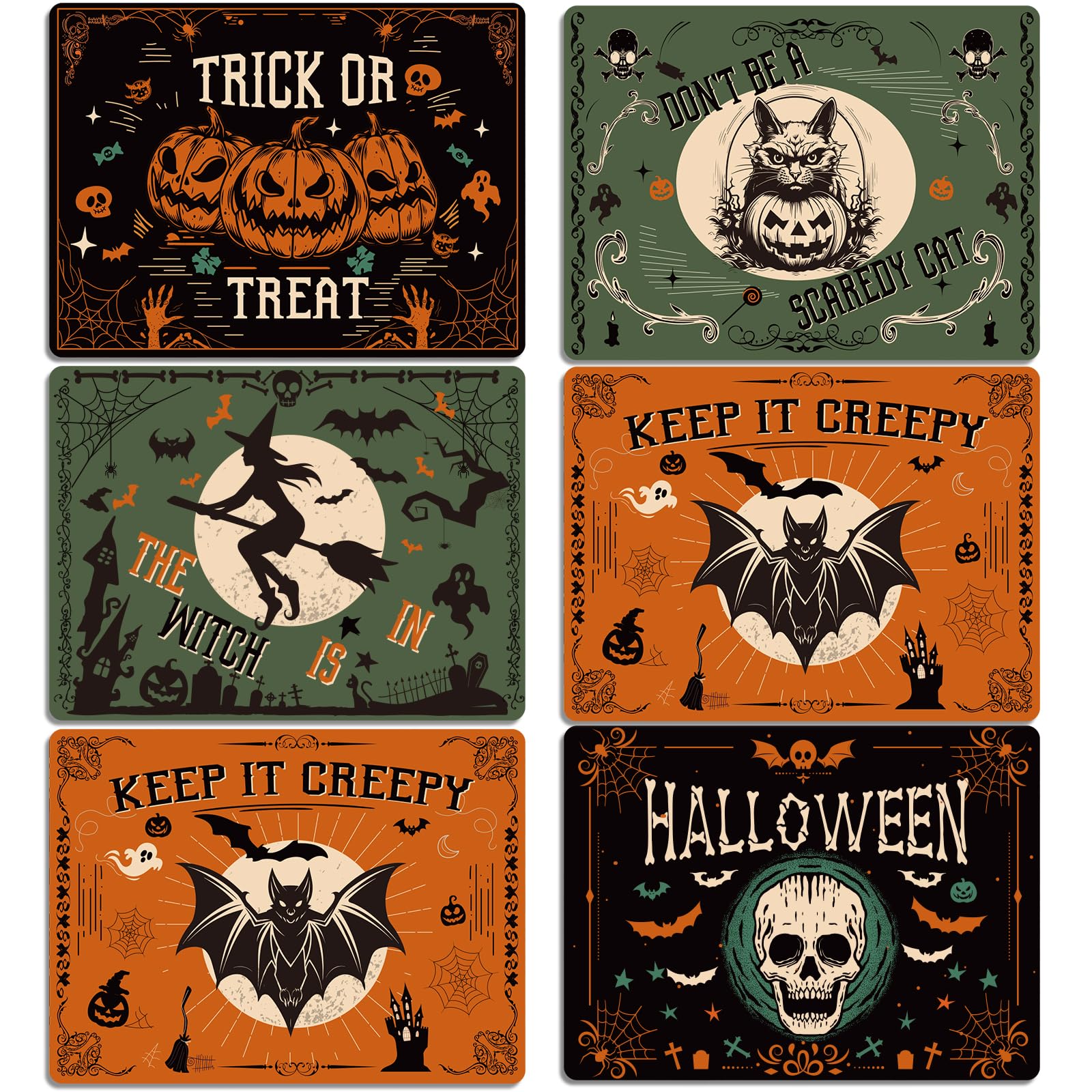 Halloween Placemats Set Of 6 Gothic Bat Plastic Place Mats Rectangle Pumpkin Witch Skull Ghost Table Mats Halloween Holiday Kitc
