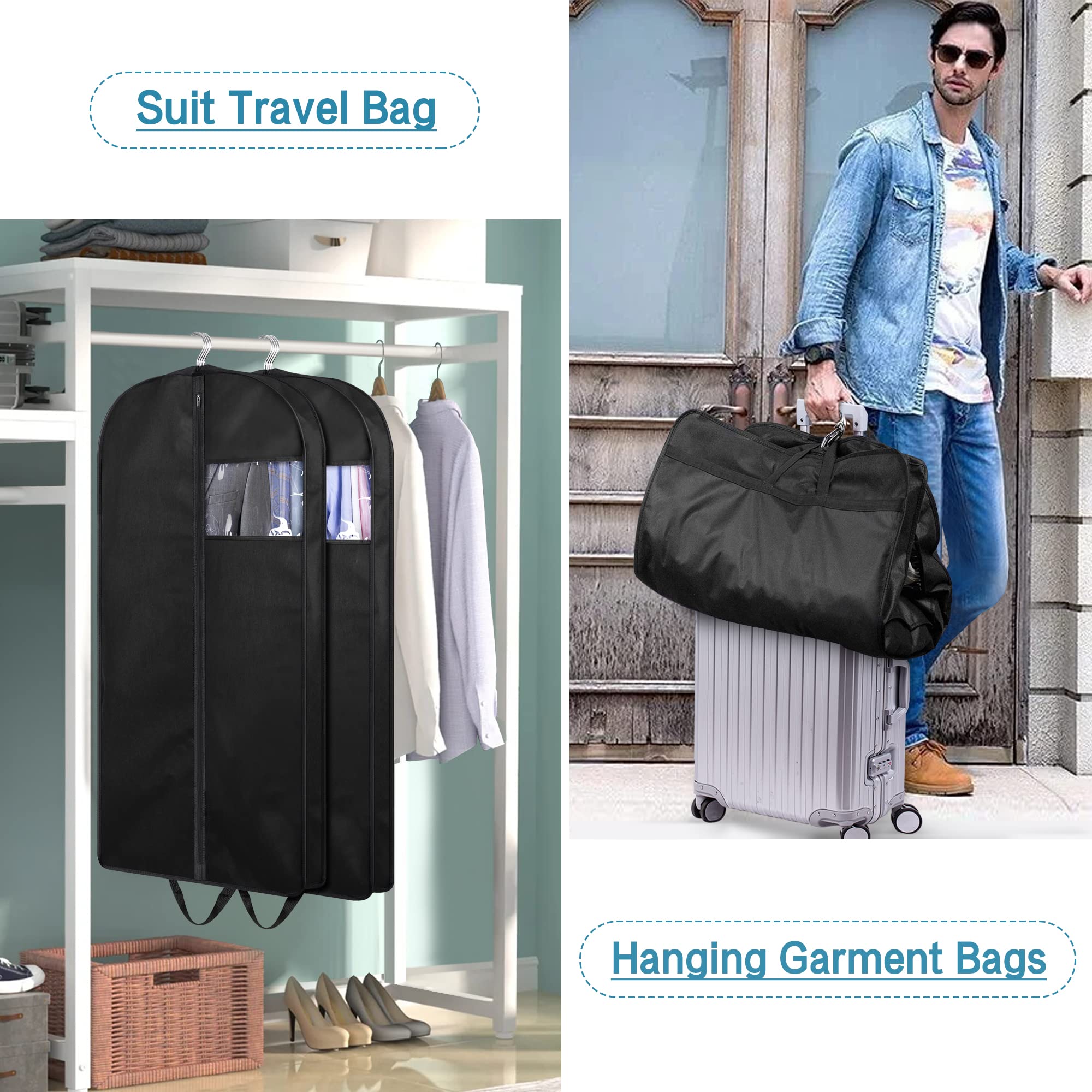 KIMBORA 43'' Suit Bags for Closet Storage and Travel  Gusseted Hanging Garment Bags for Men Suit Cover With Handles for Clothes  Coats  Jackets  Shirts(3 Packs)