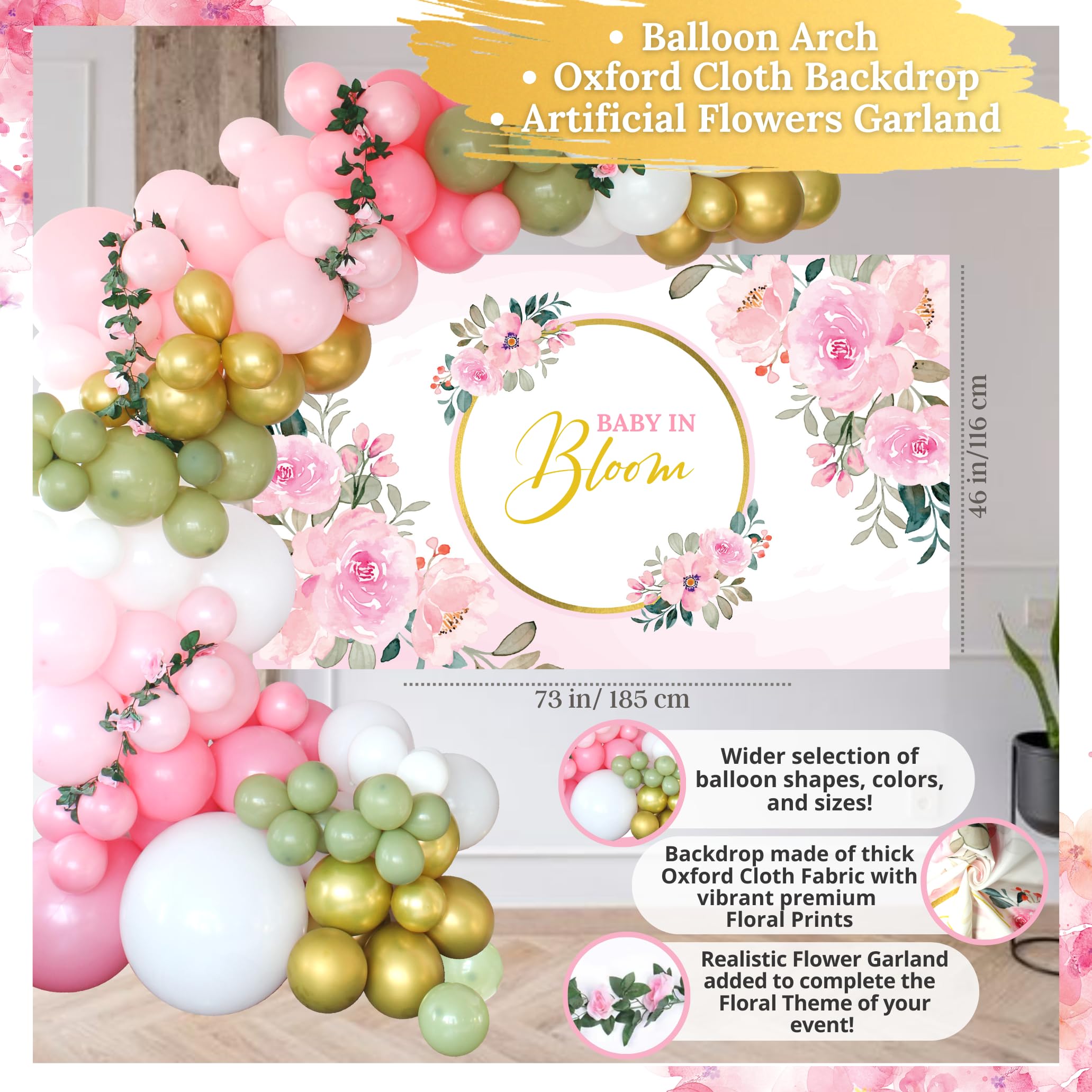 338 Pc Baby In Bloom Baby Shower Decorations For Girl - Balloon Arch Garland & Baby Boxes With Letters, Backdrop, Cake Topers, S