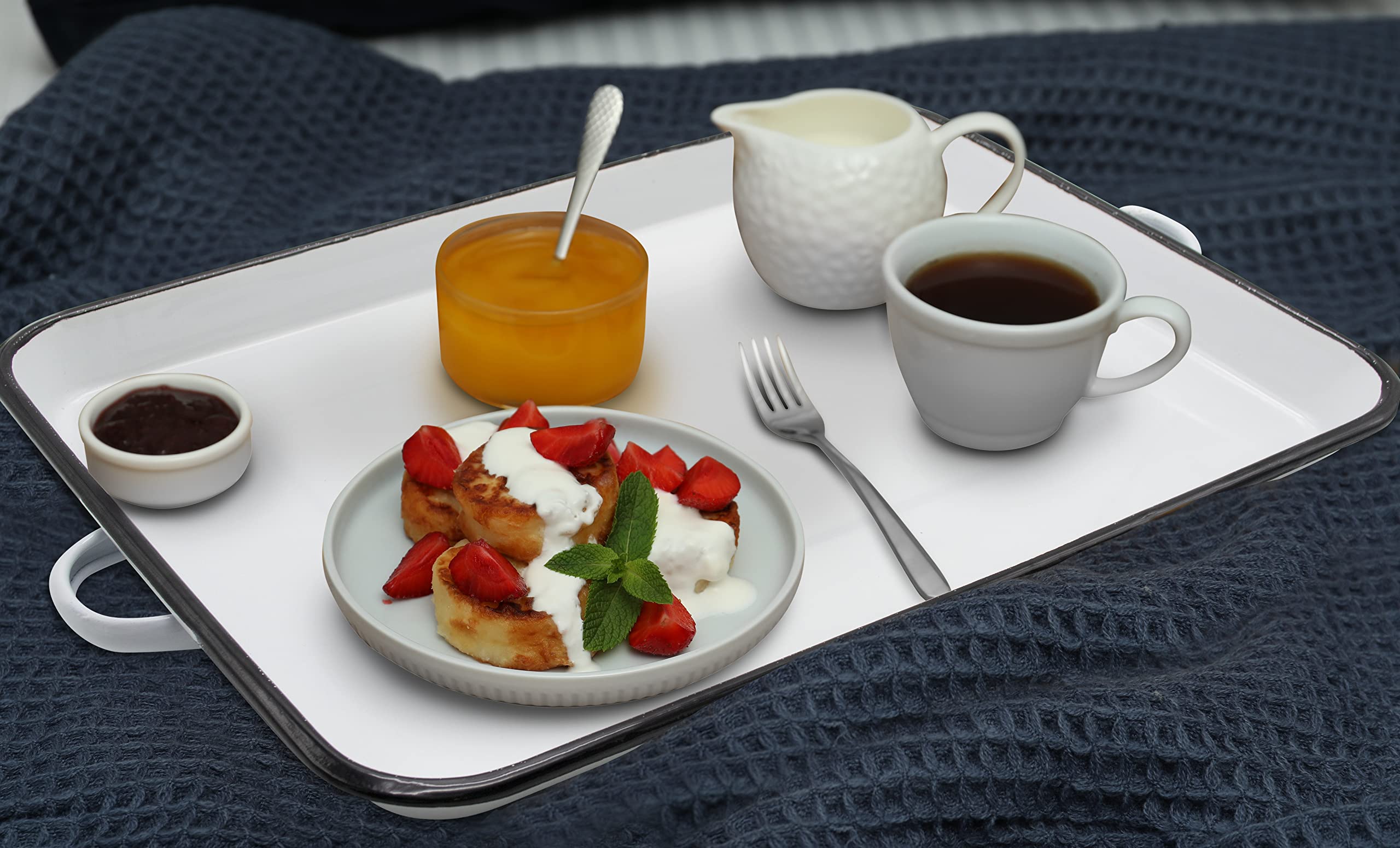 Eternal Living 17    White Enamel Serving Tray With Handles And Baking Cookie Sheet, White