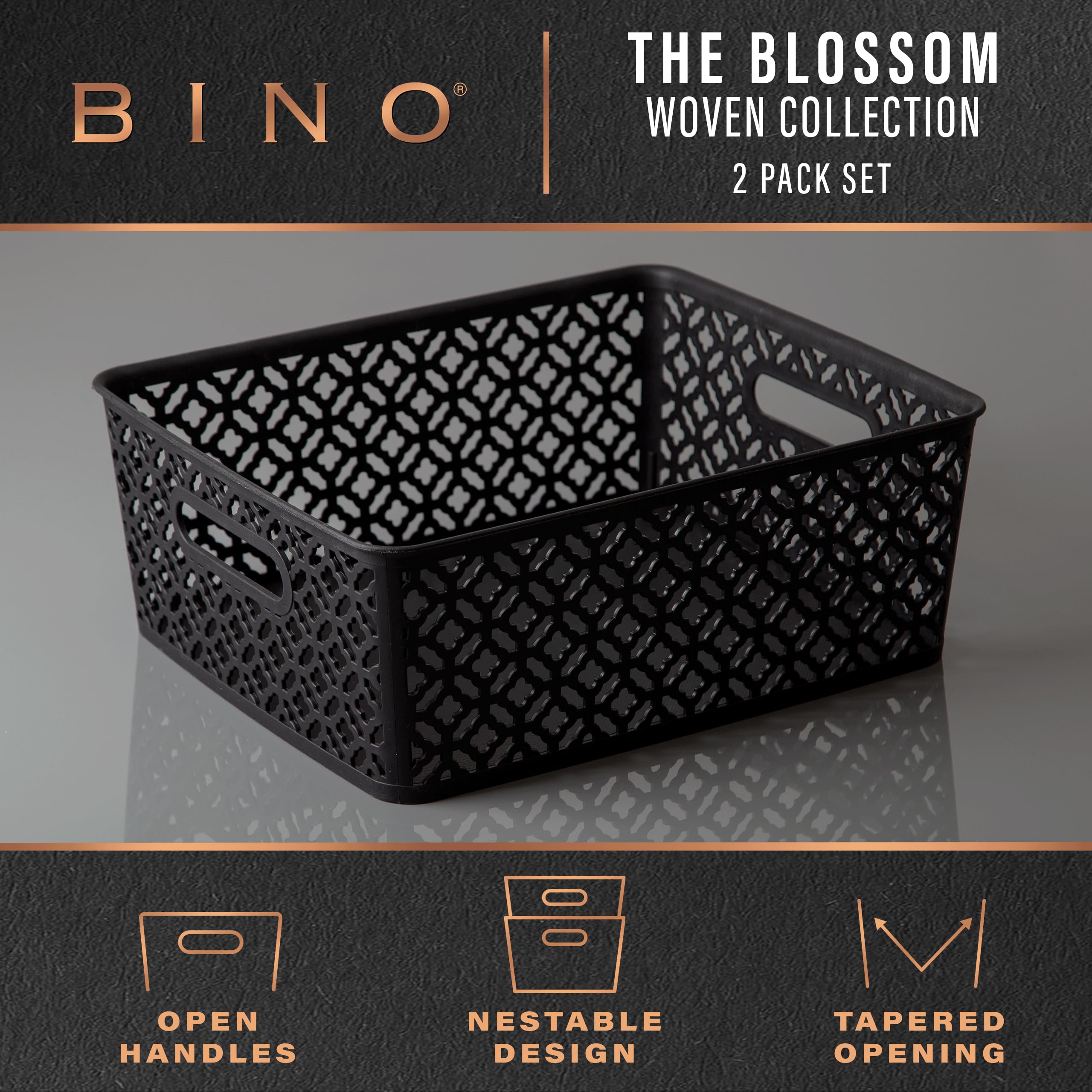Bino L Plastic Storage Baskets, Large - White | The Blossom Collection L Multi-Use Organizer Bin L Built-In Handles L Plastic Wo
