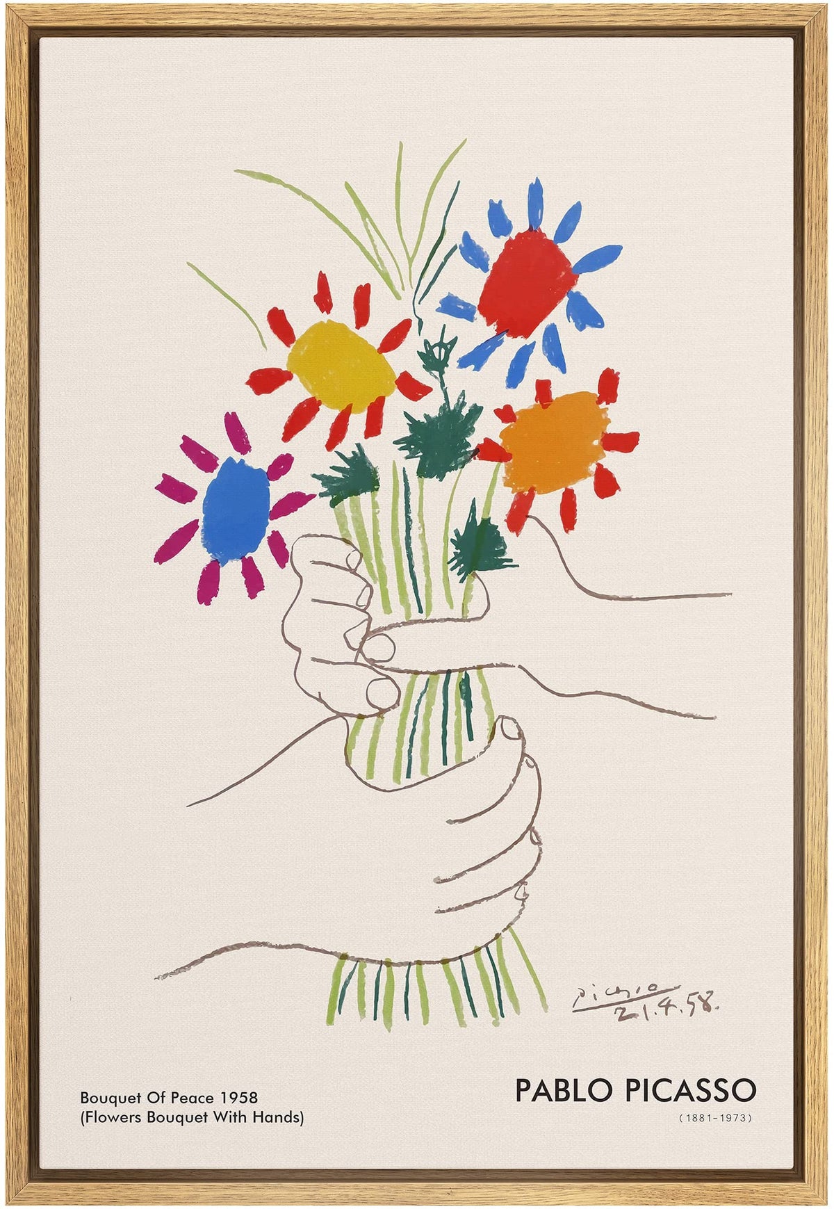 Signleader Framed Canvas Print Wall Art Pablo Picasso Flower Bouquet Peace Nature Wilderness Illustrations Fine Art Rustic Sceni