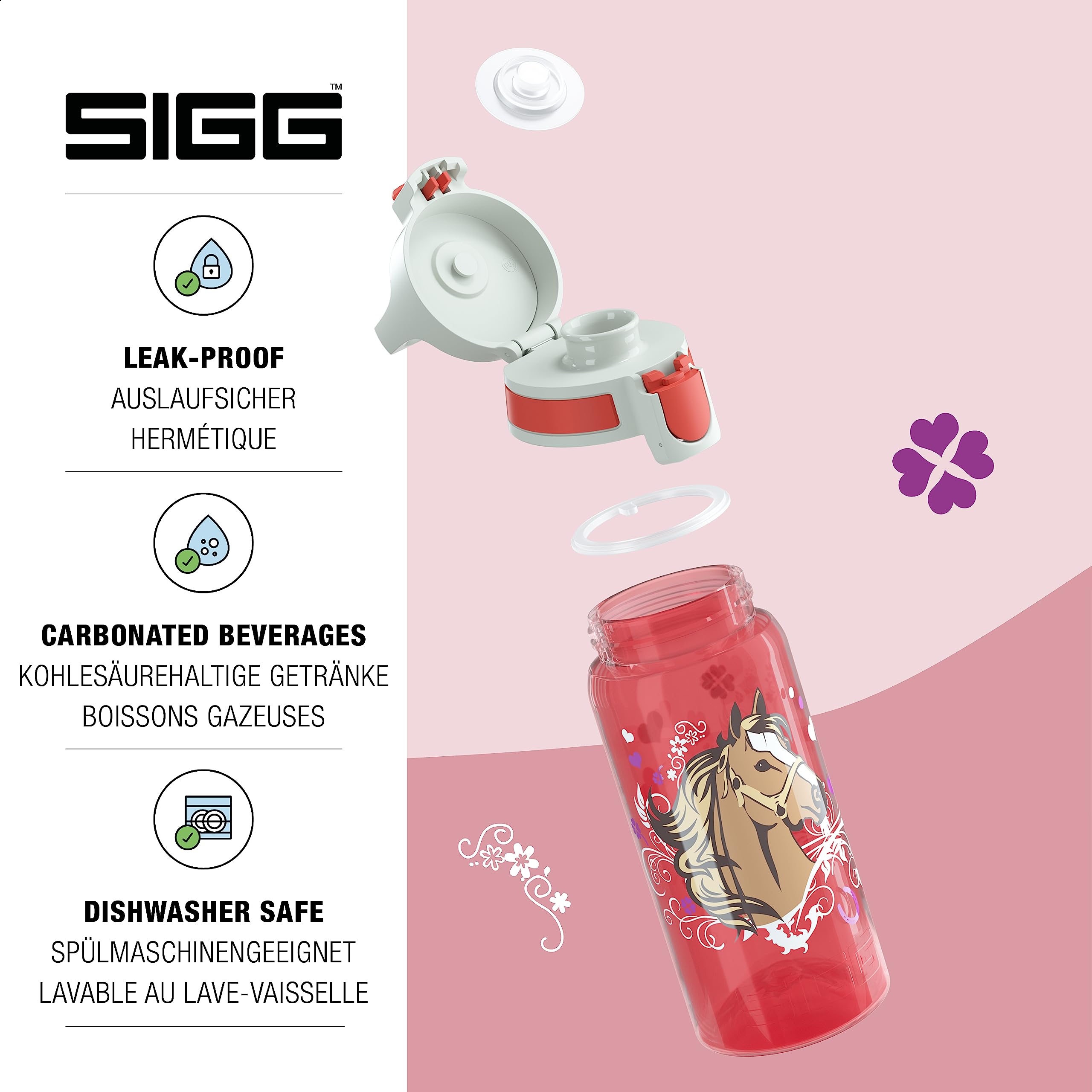 Sigg - Kids Water Bottle - Viva One Horses - Suitable For Carbonated Beverages - Leakproof - Dishwasher Safe - Bpa Free - Sports
