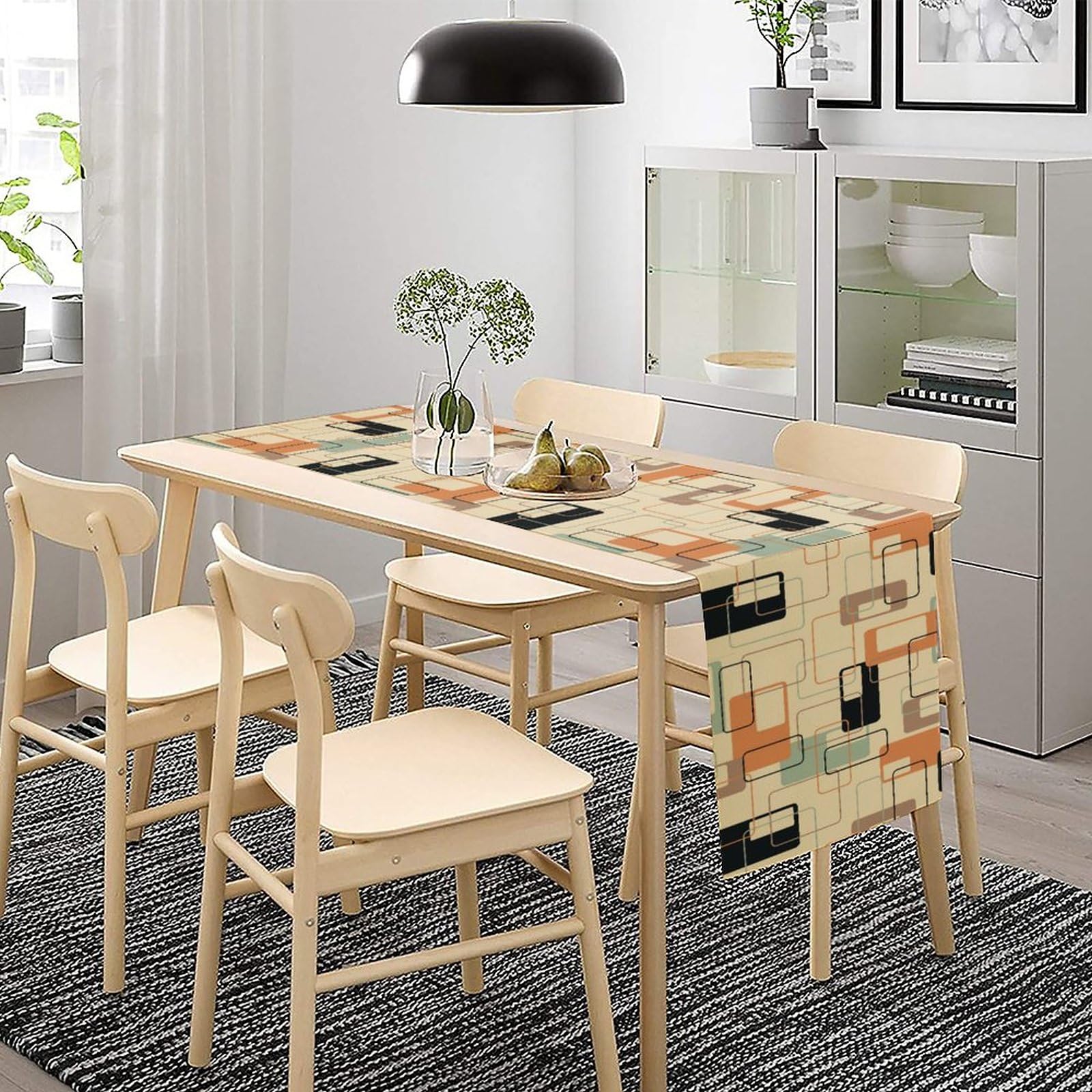 Mid Century Table Runner,Retro Square Design Modern Style Tabletop Collection Table Runner For Living Room Kitchen Dining Banque