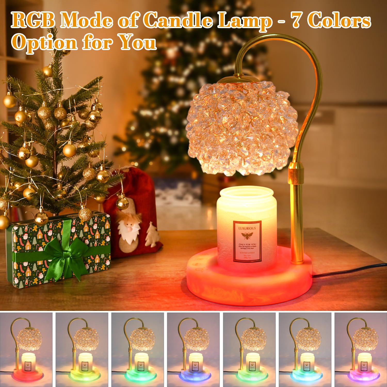 Hisummer Candle Warmer Lamp with Timer - Dimmer Electric Candle Lamp Warmer with RGB Mode, 312 K9 Crystals Lampshade,Adjustable