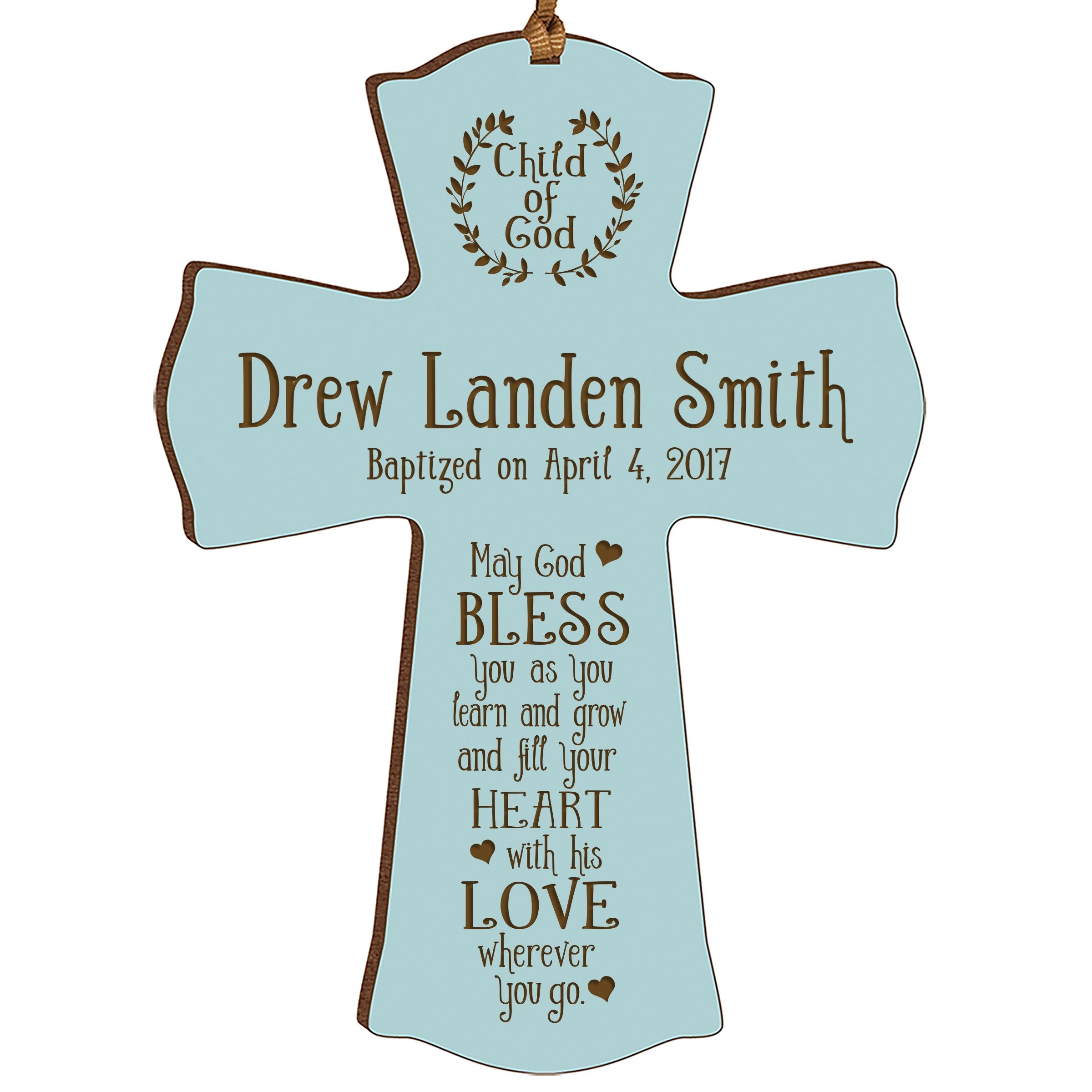 LifeSong Milestones Blue Wood Baptism Cross Ornament: Remembrance and Gifts for Boys - 1st Communion, Baptismal, Christening, an