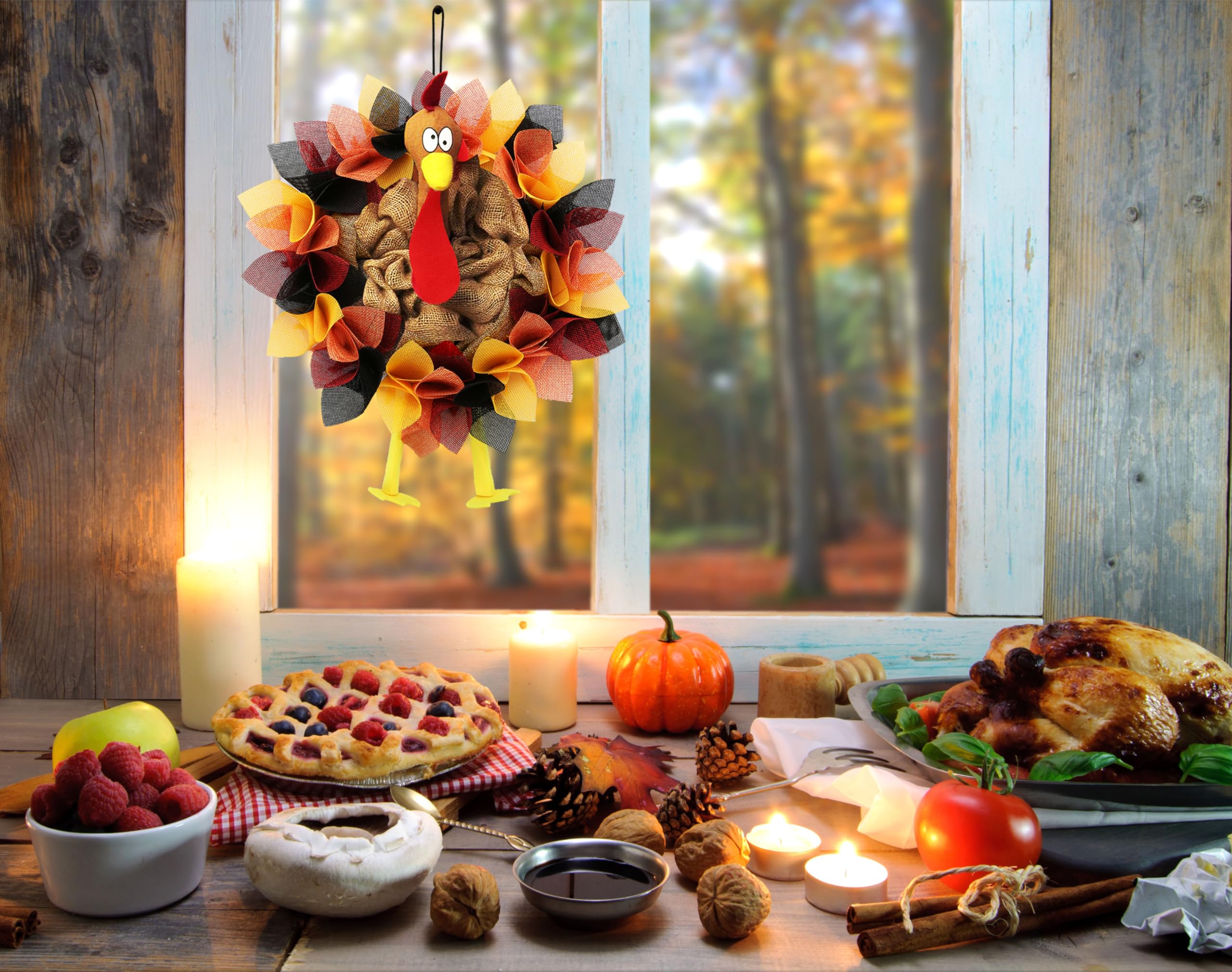 CYNOSA Thanksgiving Door Decorations Turkey Decor Fall Thanksgiving Wreath for Front Door Hanger Gobble Gobble Sign Turkey Decor