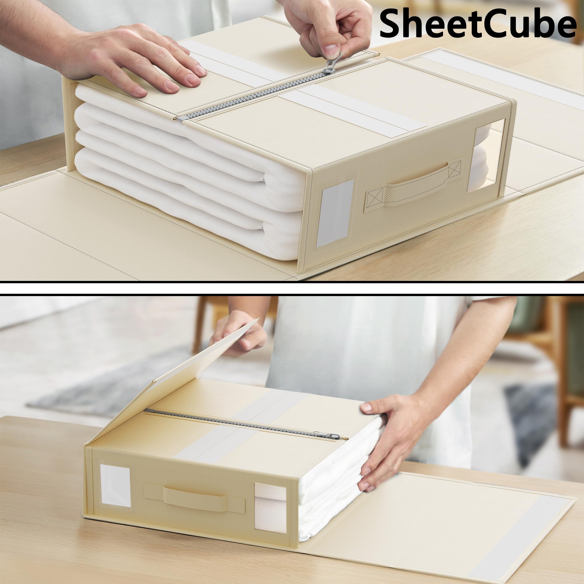 SheetCube Bed Sheet Organizers and Storage 8 Pack, Foldable Linen Closet Organizer with Window and Label, Bedding Folder Storage