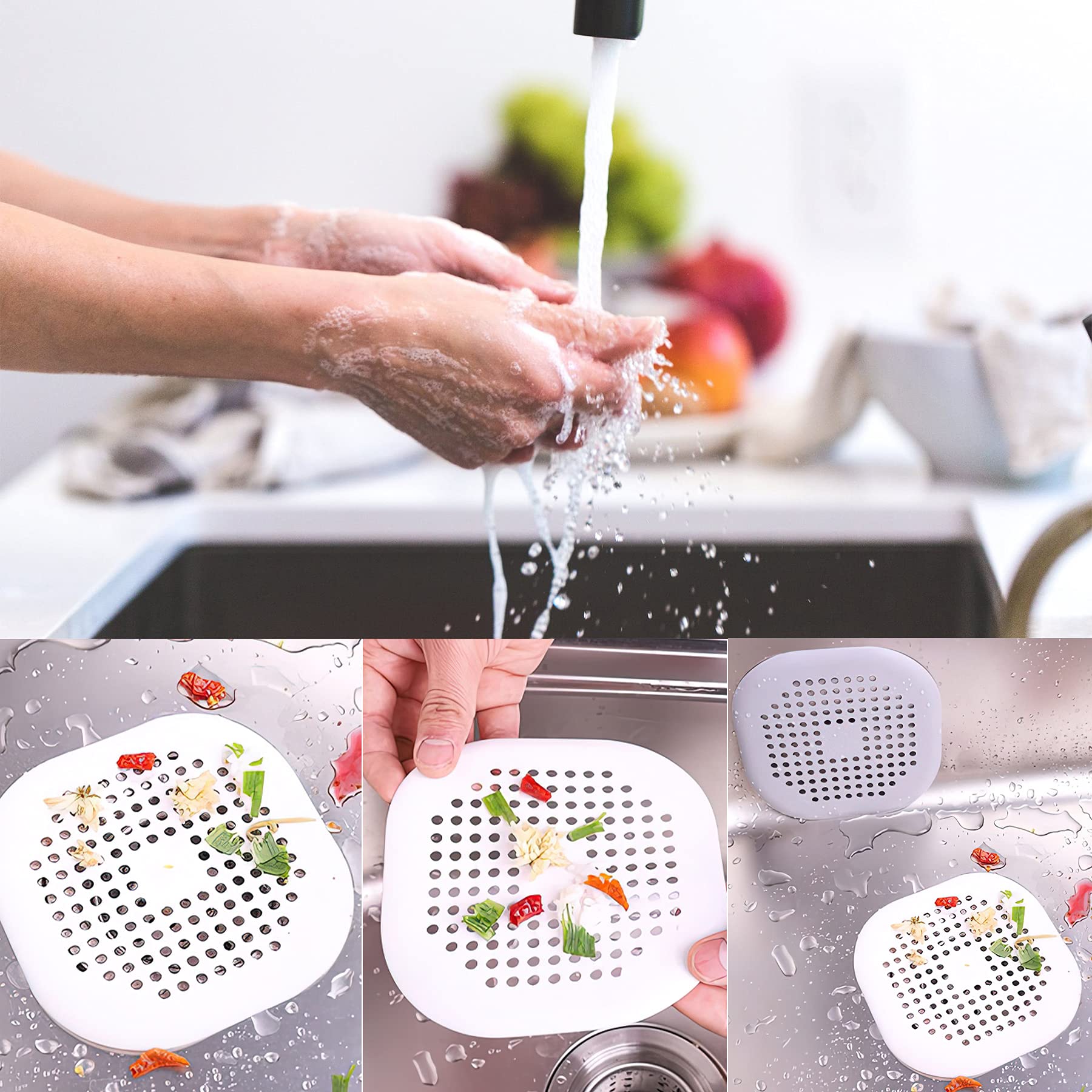 4 Pieces Drain Covers Hair Stopper for Shower Drain Bathtub Stopper Home Drain Protectors with Sucker Water Trap Sink Cover for Bathroom Bathtub and Kitchen (2 Gray+2 Gray)
