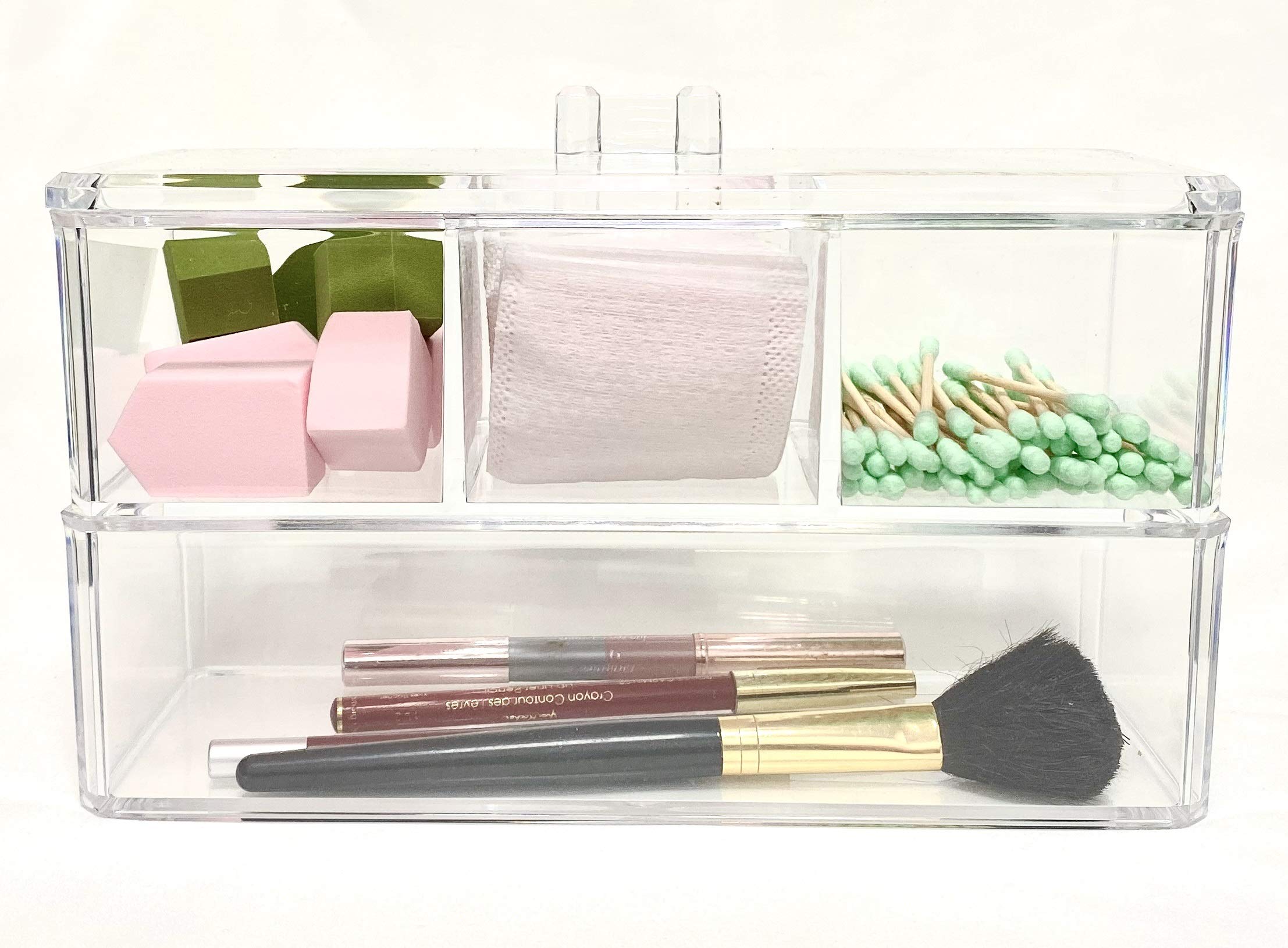 Kw Collection Square Acrylic Cotton Ball Pads Gauze Swab Holder Organizer Q-Tip Dispenser Storage Canister Bathroom Container Fl