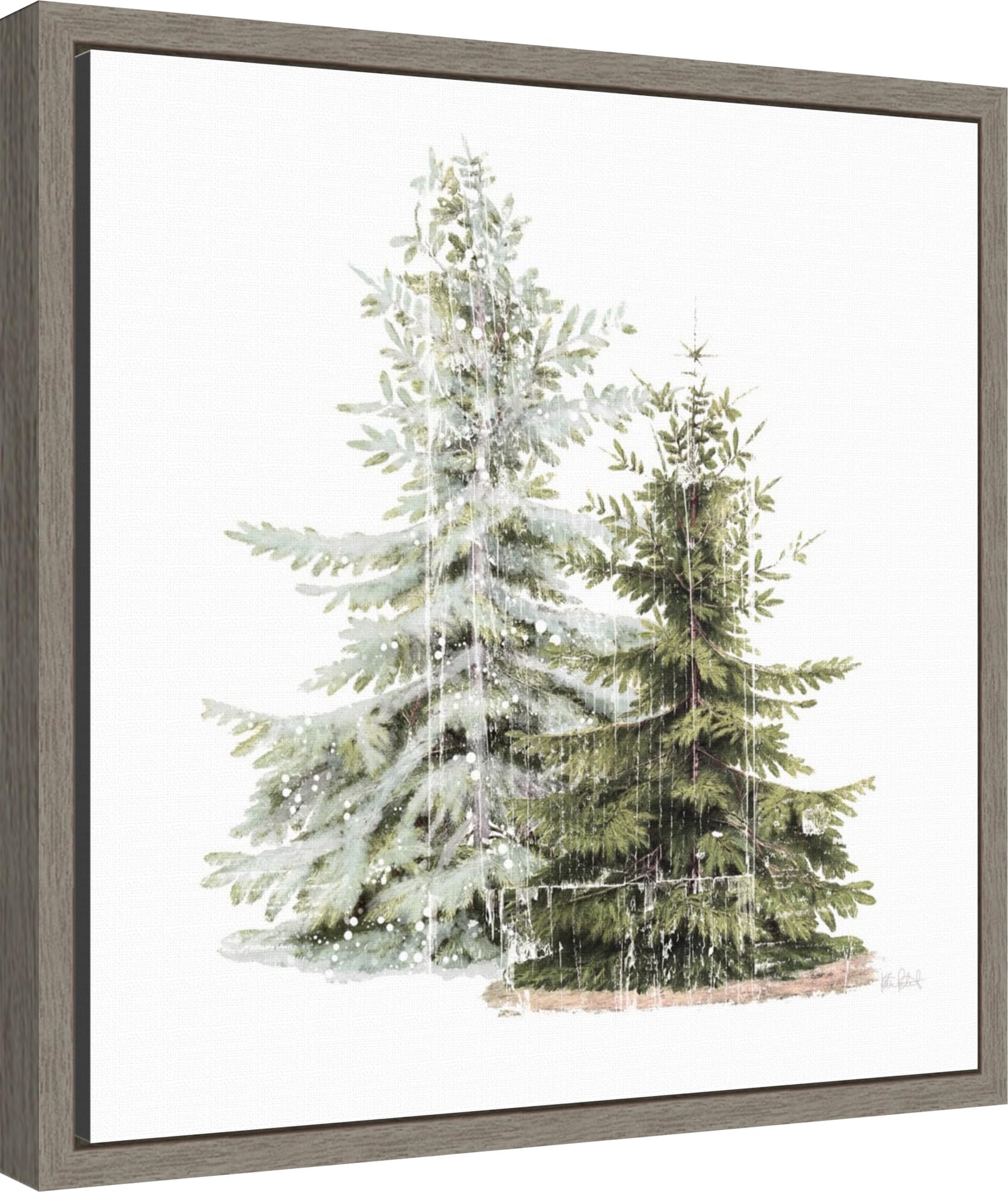 Amanti Art Framed Canvas Wall Art 16X16 Vintage Wooded Holiday Trees In Snow By Katie Pertiet, Framed Wall Art Canvas, Landscape