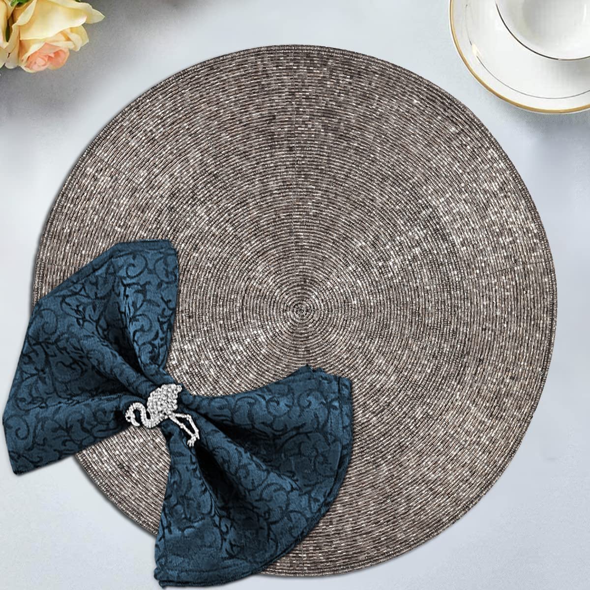 Beaded Placemats For Dining Table - Set Of 4-14 Inches - For Kitchen Decor Scratch Heat Resistant Charger Durable Tablemats - Ro