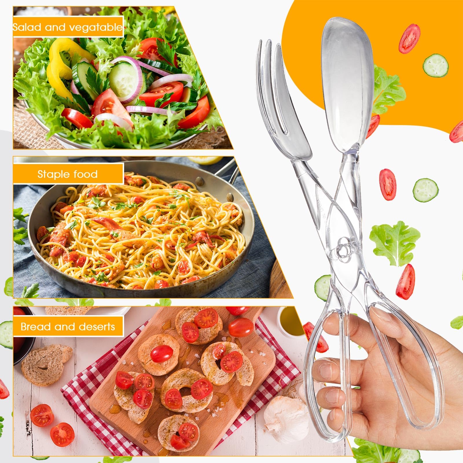 Tioncy Set Of 12 Plastic Salad Scissor Tongs 11.2 Inches Plastic Tongs For Serving Reusable Food Salad Tongs For Serving Clear S