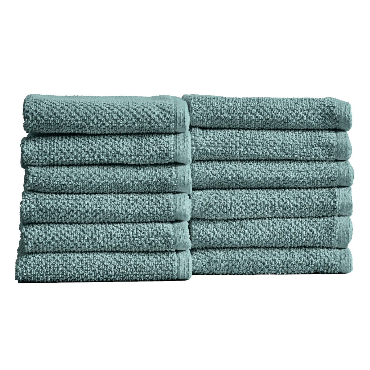 Great Bay Home 12-Pack 100 Cotton, Quick-Dry Textured Washcloths Ultra-Absorbent, Popcorn Weave Acacia Collection (Wash 12Pk, Mi