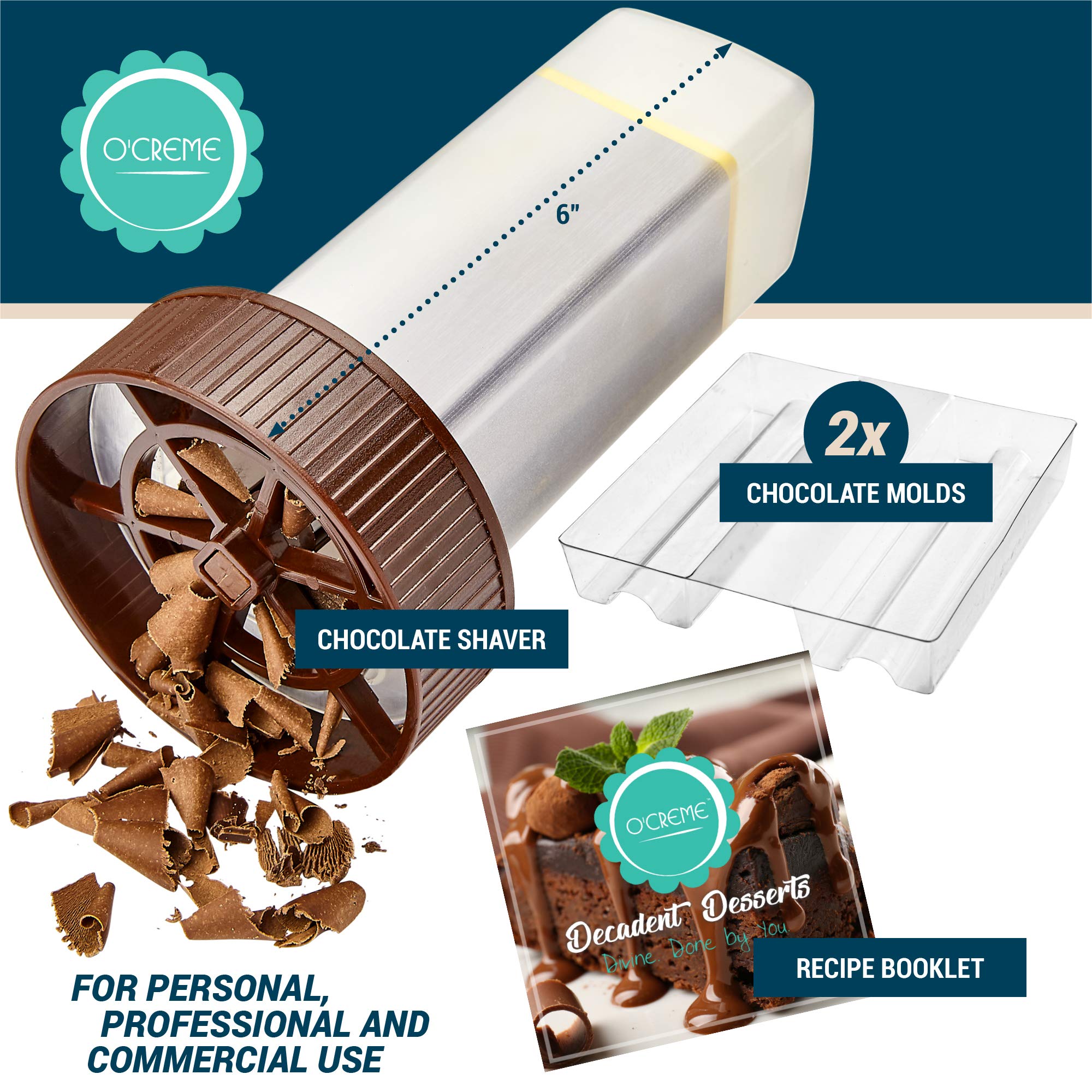 O'Creme - Chocolate Shaver - Rotary Hand Held Grater And Slicer Device To Make Professional Gourmet Quality Chocolate Shavings -