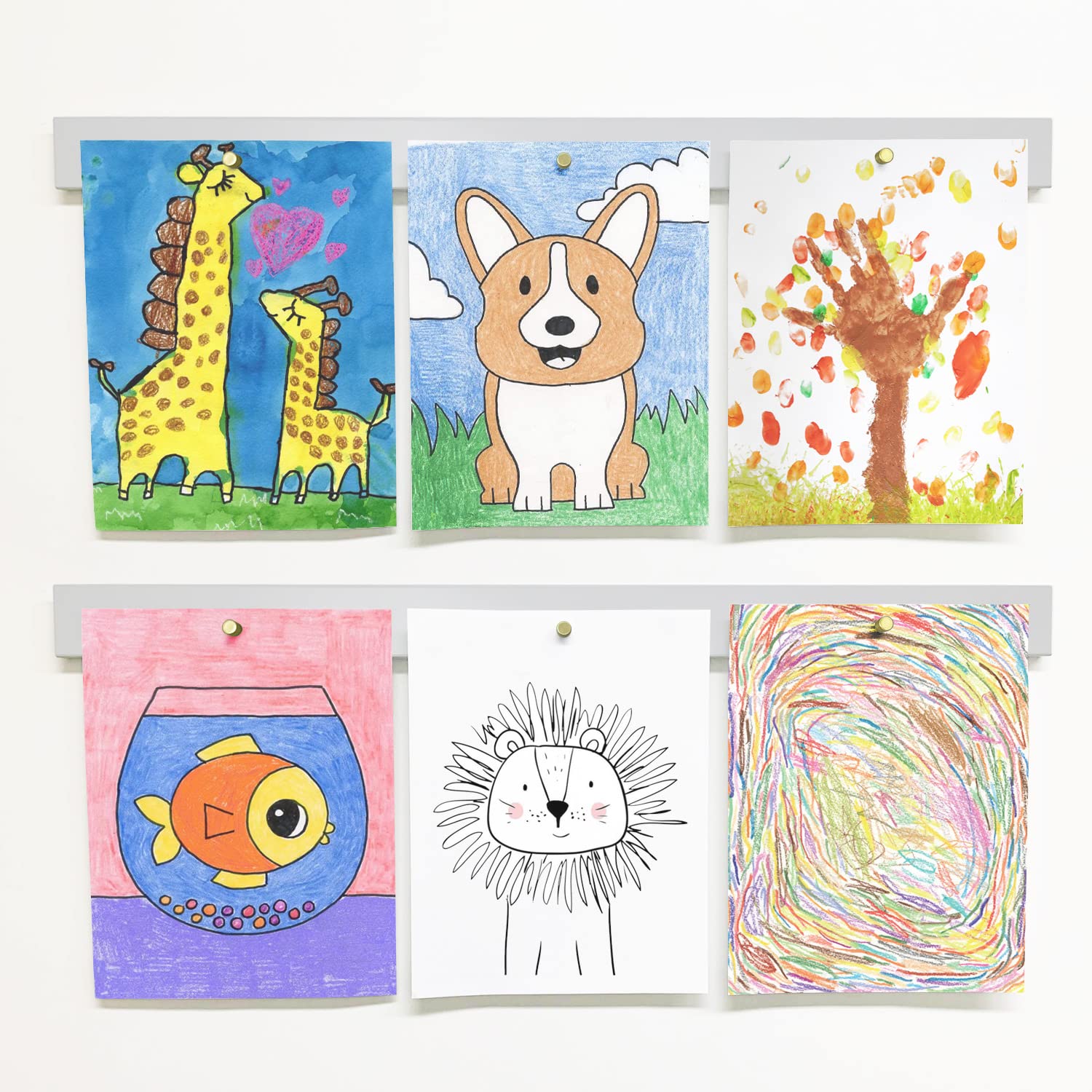 Wall Mount Art Display - Hanging Kids Art Room D?Cor - 28'' Magnetic Bar (Set Of 2) Gray With Gold Magnets