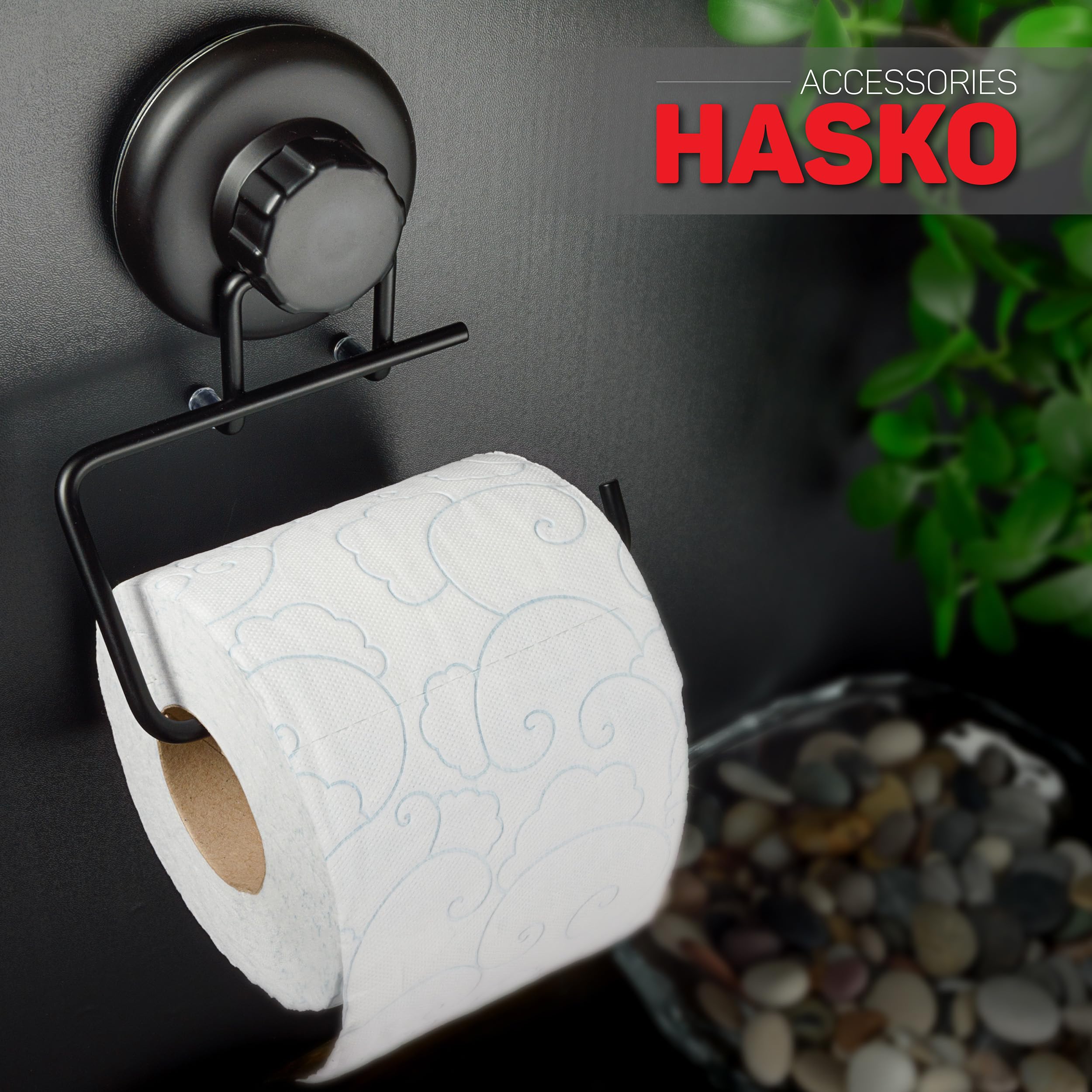Hasko Accessories - Powerful Vacuum Suction Cup Toilet Paper Holder - Wall Mount No Drilling Bathroom Stainless Steel Tissue Rol