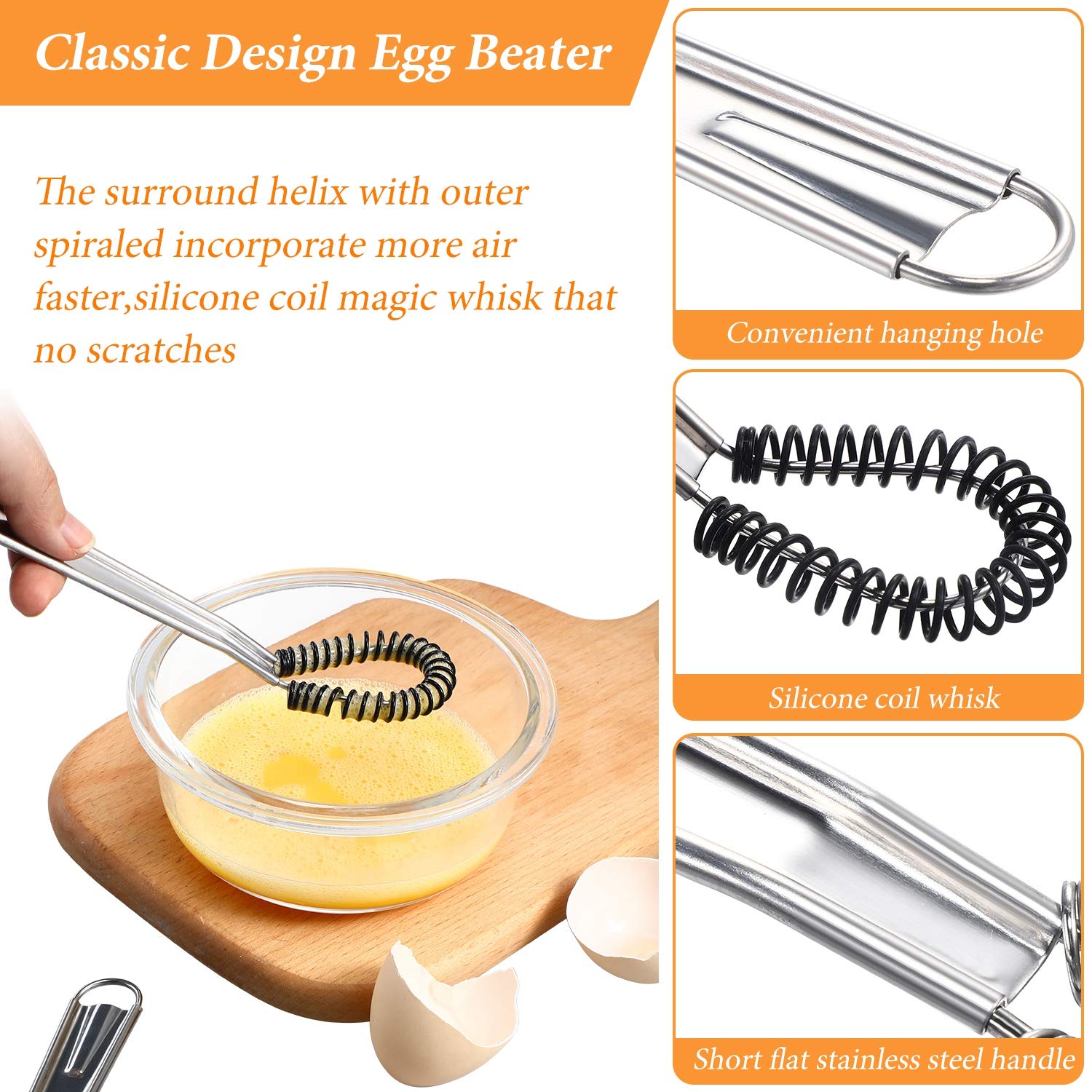 4 Pieces Egg Beater Stainless Steel Mini Spring Coil Whisk Silicone Whisk Hand Held Sauce Stirrer Blender Milk Frother Foamer Co