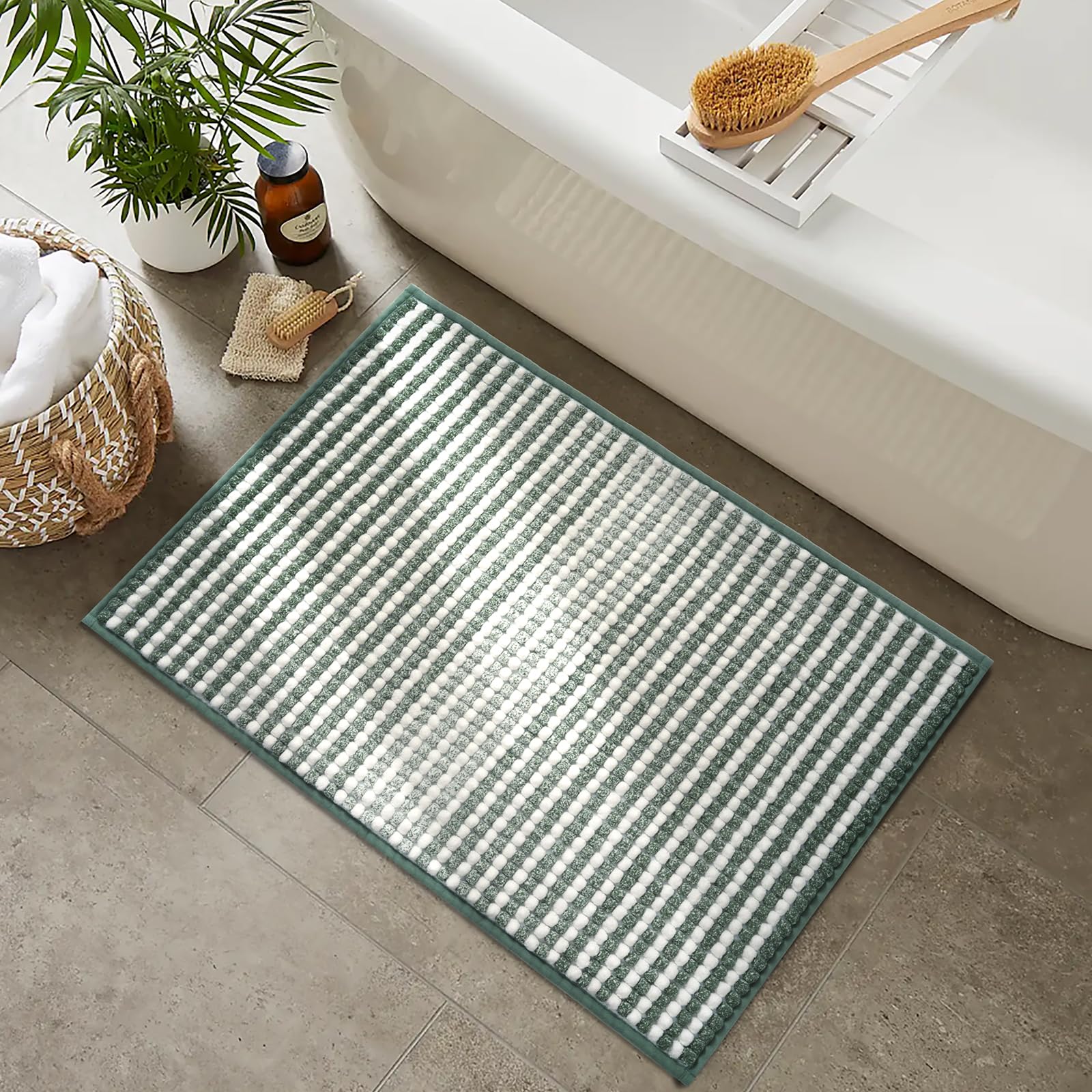 Freshmint Chunky Ombre Chenille Bathroom Rug 24''X36'', Large Water Absorbent Soft Bath Rugs For Bathroom Floor, Thick Non Slip