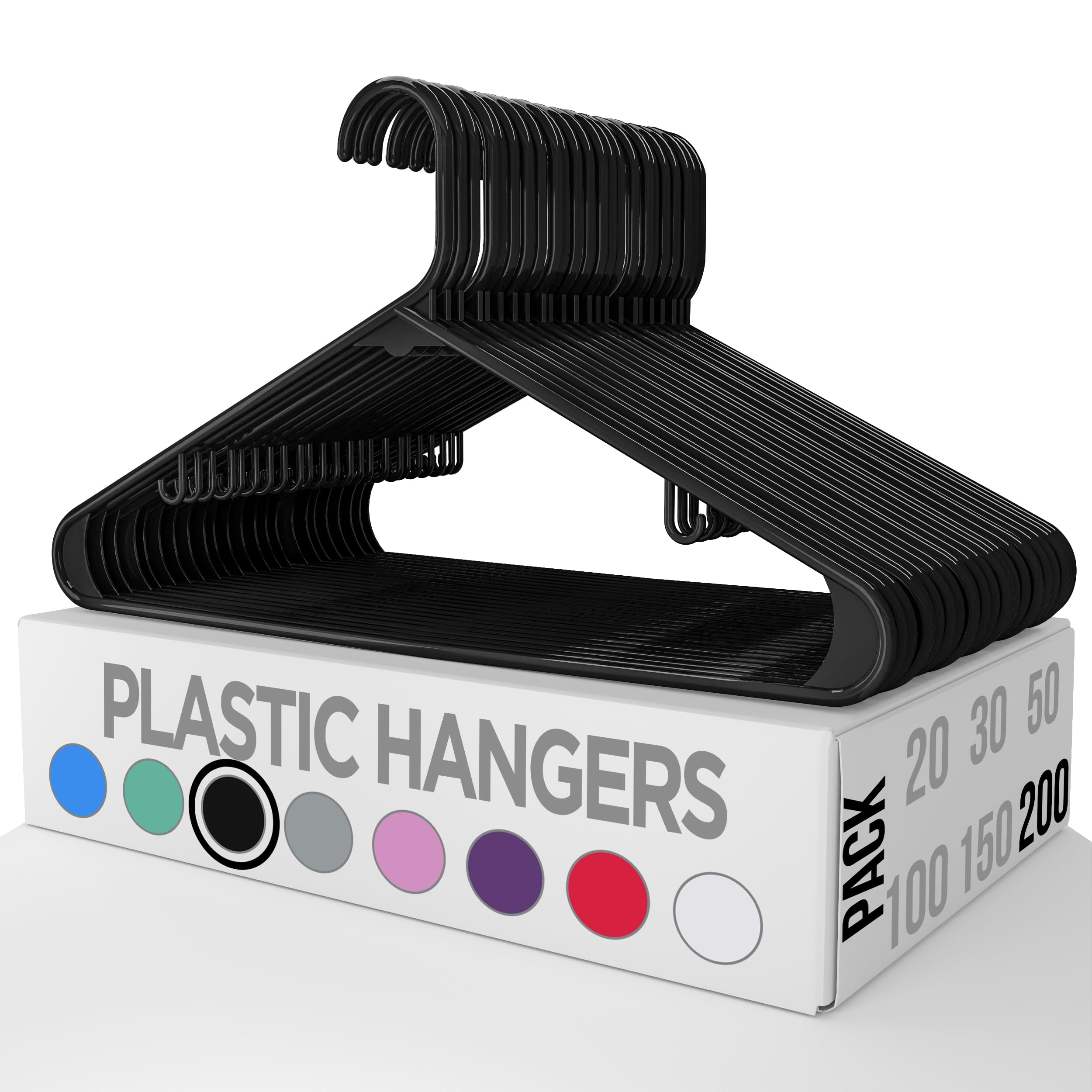 Utopia Home Plastic Slim And Sleek Clothes Hangers Pack Of 200, Black, Cordless