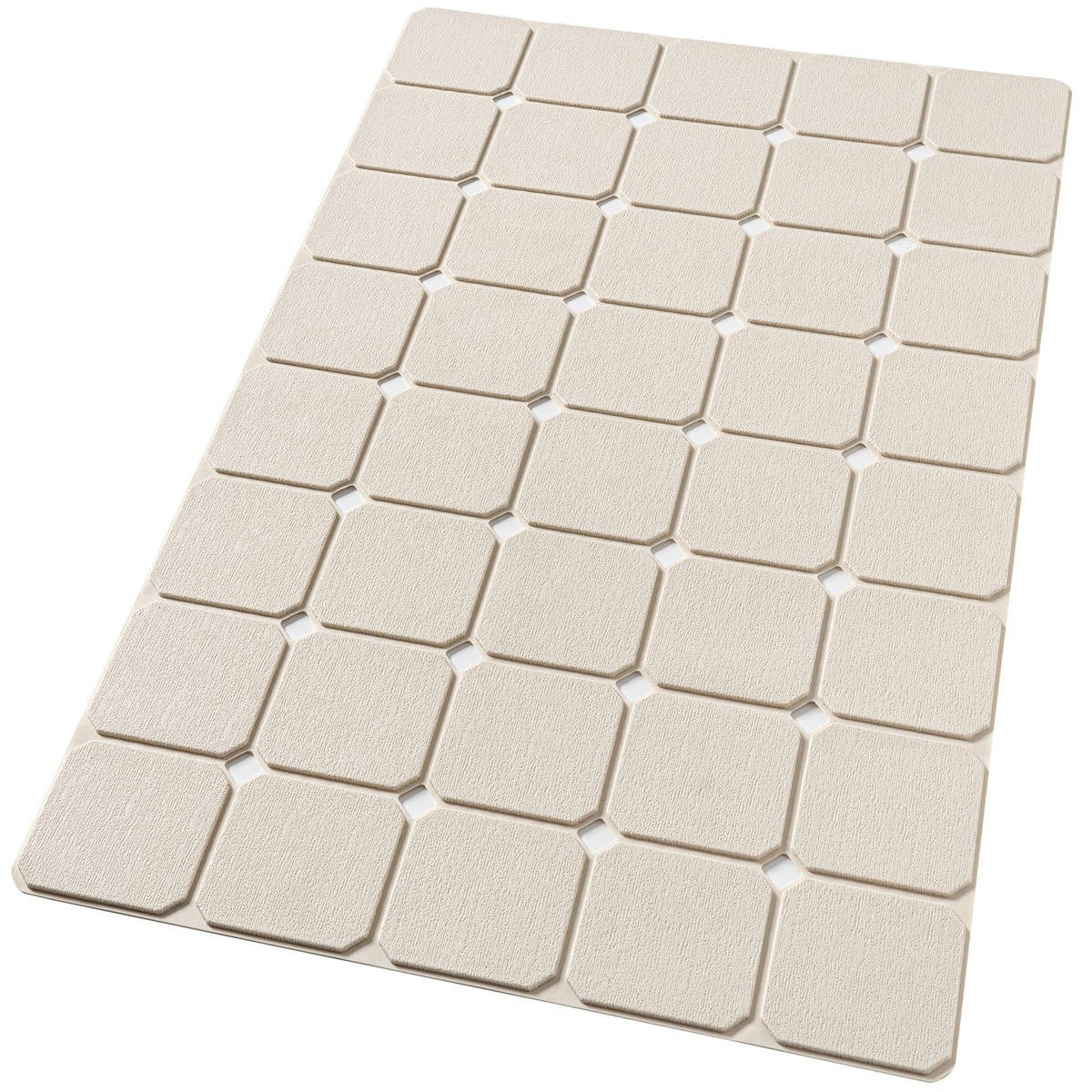 Kinbear Bath Mat For Textured Tub: Silicone Bathtub Mat Foldable Shower Mat Non Slip Tub Mat No Suction Cups 28 X 17.7Inch - Bei
