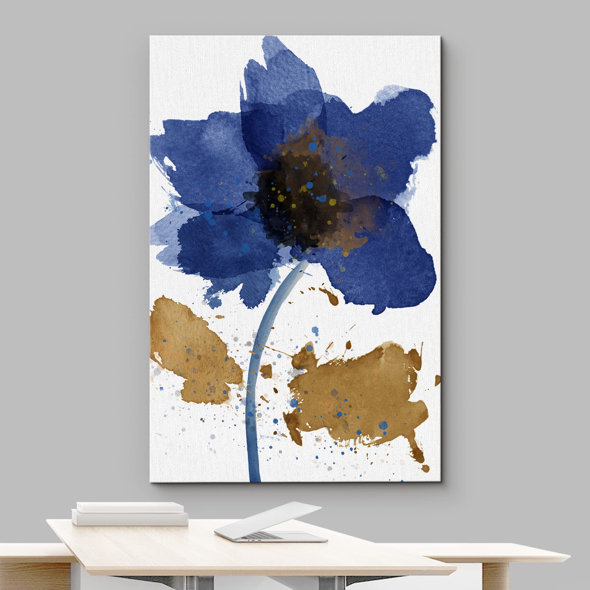 Wall26 Canvas Print Wall Art Watercolor Explosion Blue & Brown Daisies Floral Botanical Illustrations Minimalism Glam Multicolor