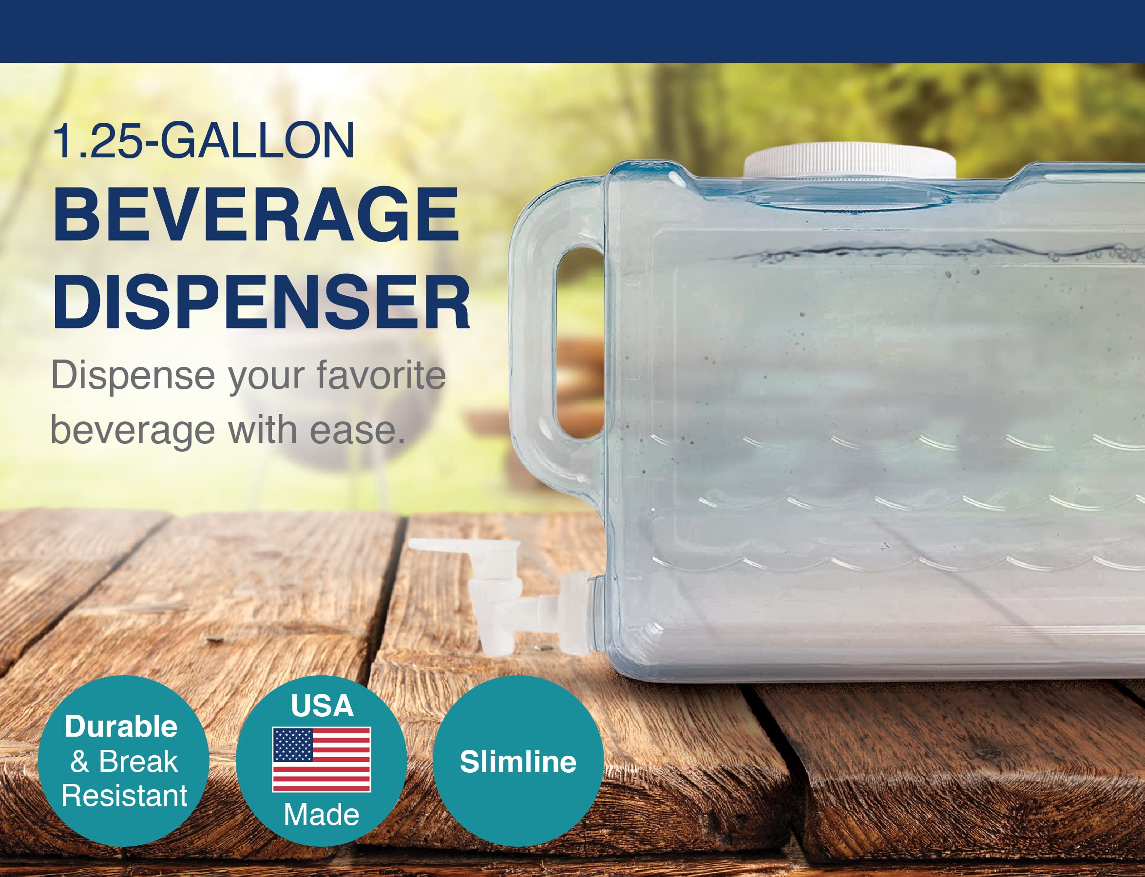 Arrow Home Products Slimline Drink Dispenser For Fridge, 1.25 Gallons - Plastic Beverage Dispenser With Spigot For Easy Dispensi