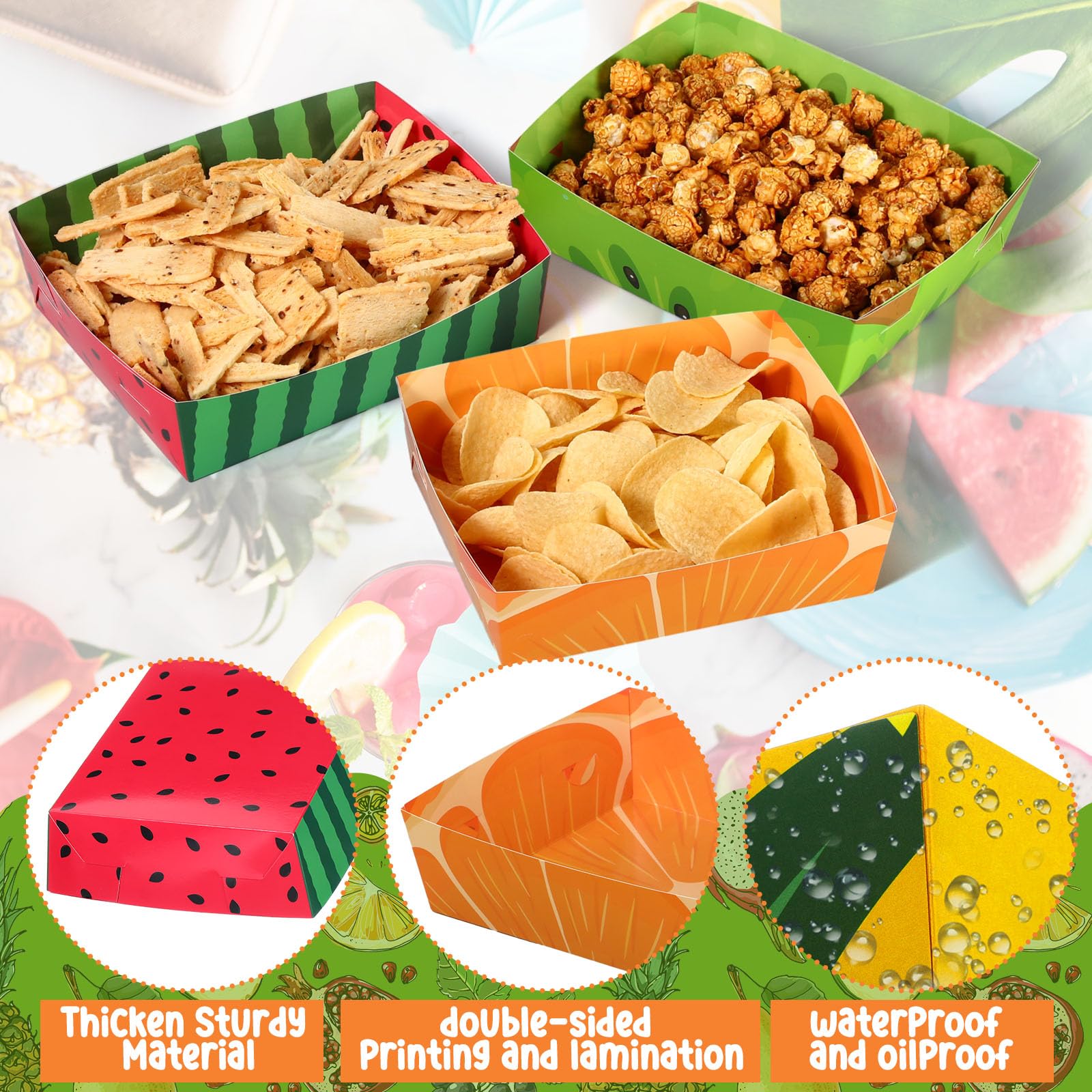 48 Pack Fruit Paper Trays Summer Fruit Print 5 Lb Disposable Serving Trays For Burger Fries, Hot Dog Taco Bbq Popcorn For Themed