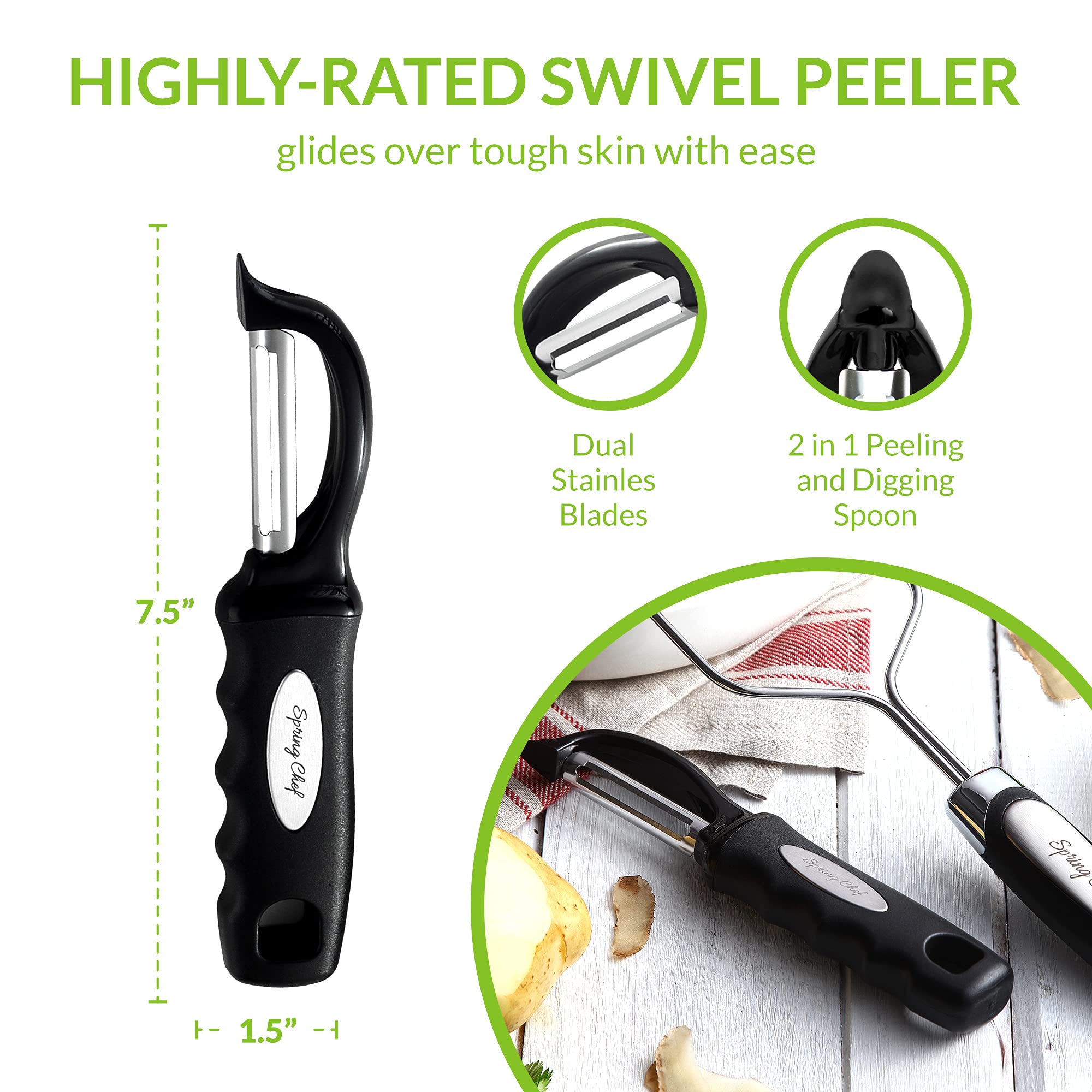 Spring Chef Stainless Steel Potato Masher With Premium Vegetable Peeler, Mashed Potato Masher - Kitchen Tool With Soft Non-Slip