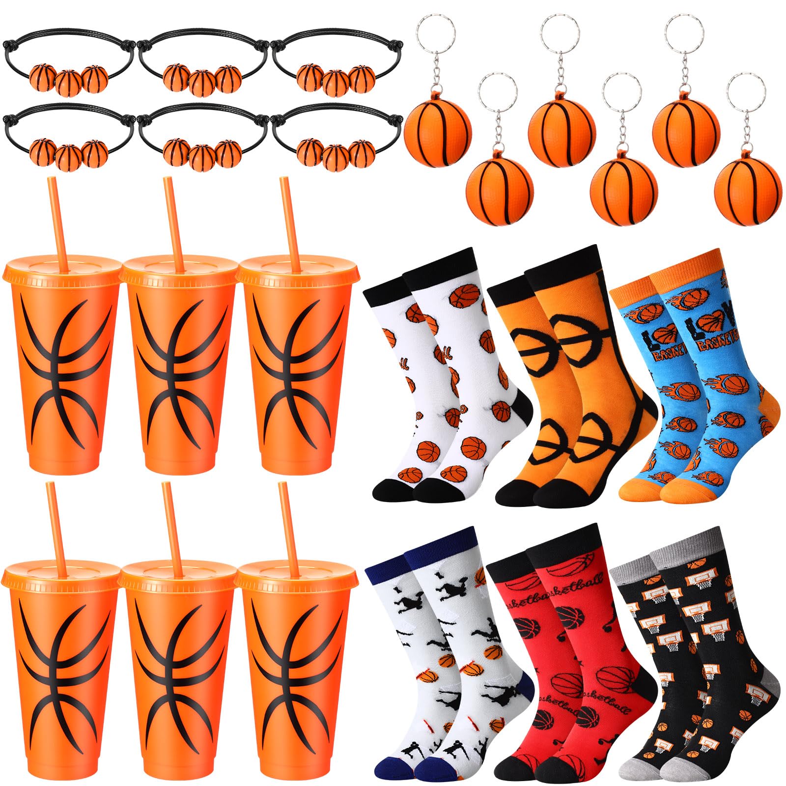 Pickmesh 24 Pieces Funny Football Gifts Bulk Football Plastic Cups With Straw And Lid Novelty Football Crew Socks Bracelet And K