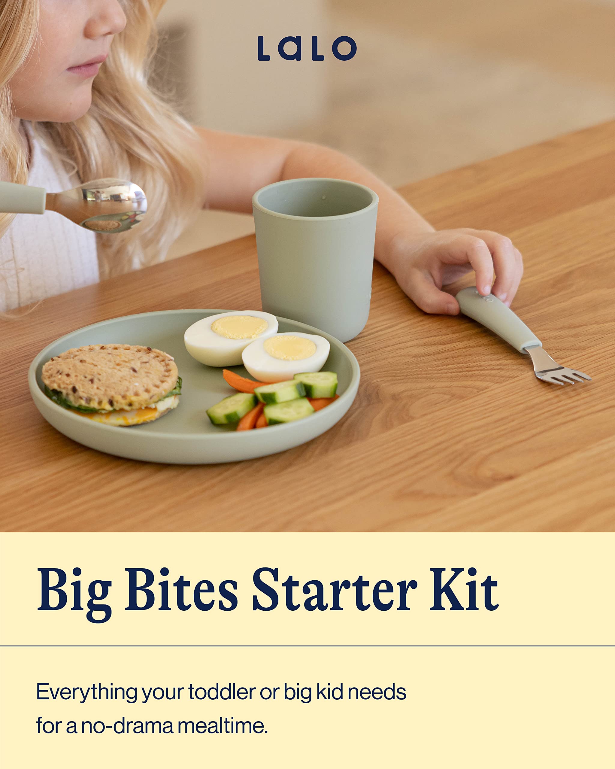 Lalo Big Bites Kids Dinnerware Set - 5 Piece Starter Kit, Dishwasher Safe, BPA Free, Blueberry