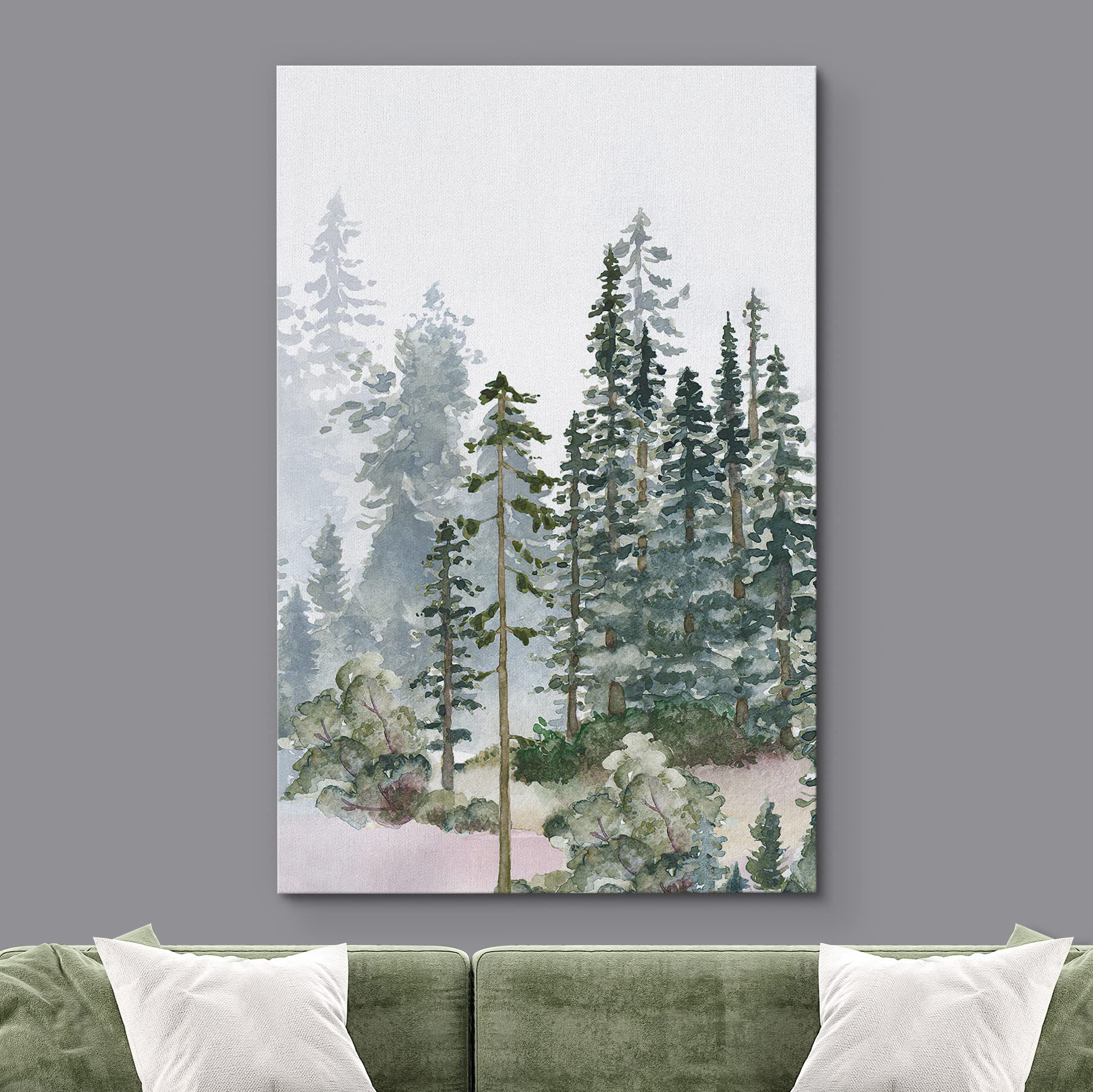 Signwin Canvas Print Wall Art Woodland Nursery Decor Autumn Pine Tree Watercolor Forest Nature Illustrations Modern Art Decorati