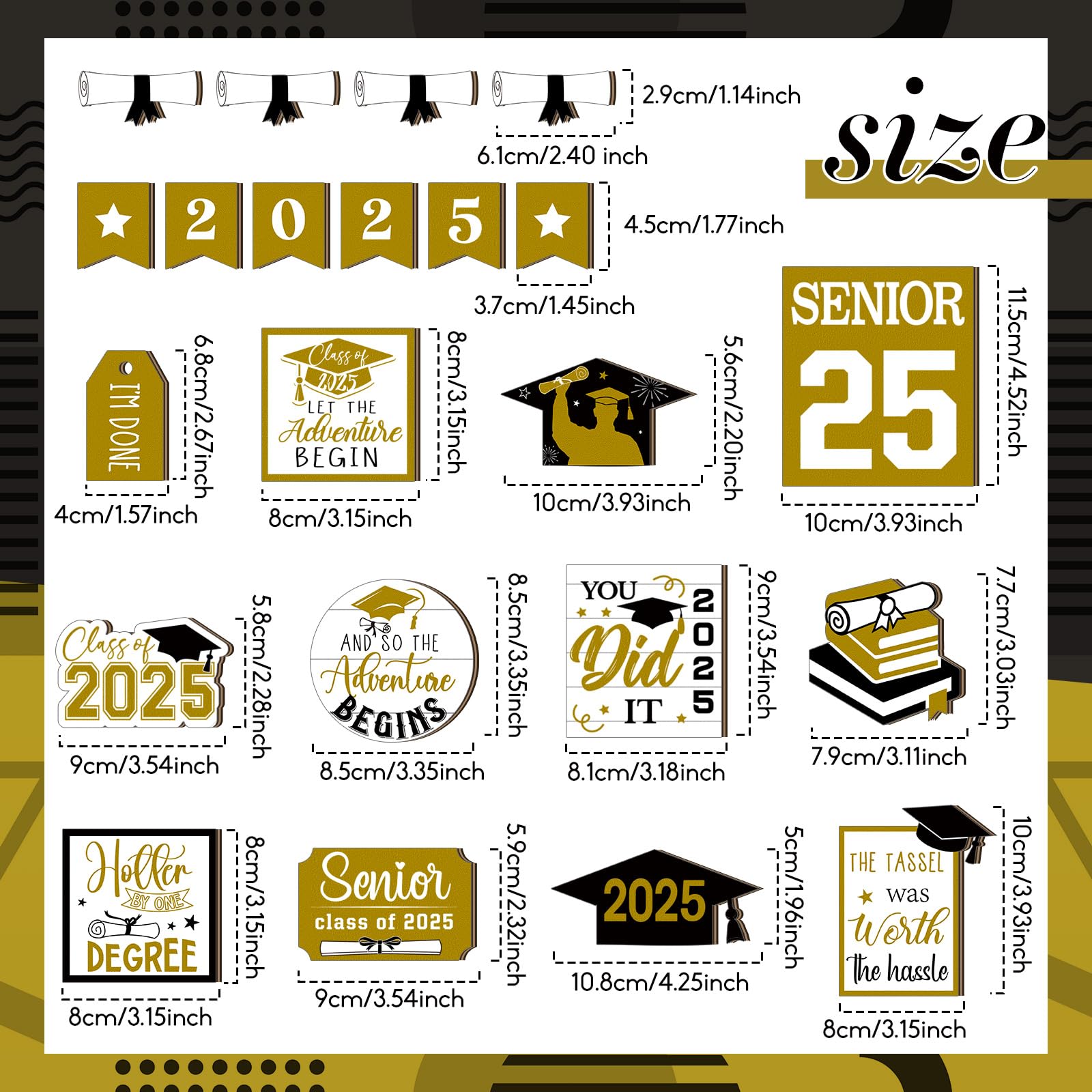 22 Pcs 2025 Graduation Tiered Tray Signs Sets Farmhouse Wooden Class of 2025 Graduation Signs for Home Party Tiered Tray Table O