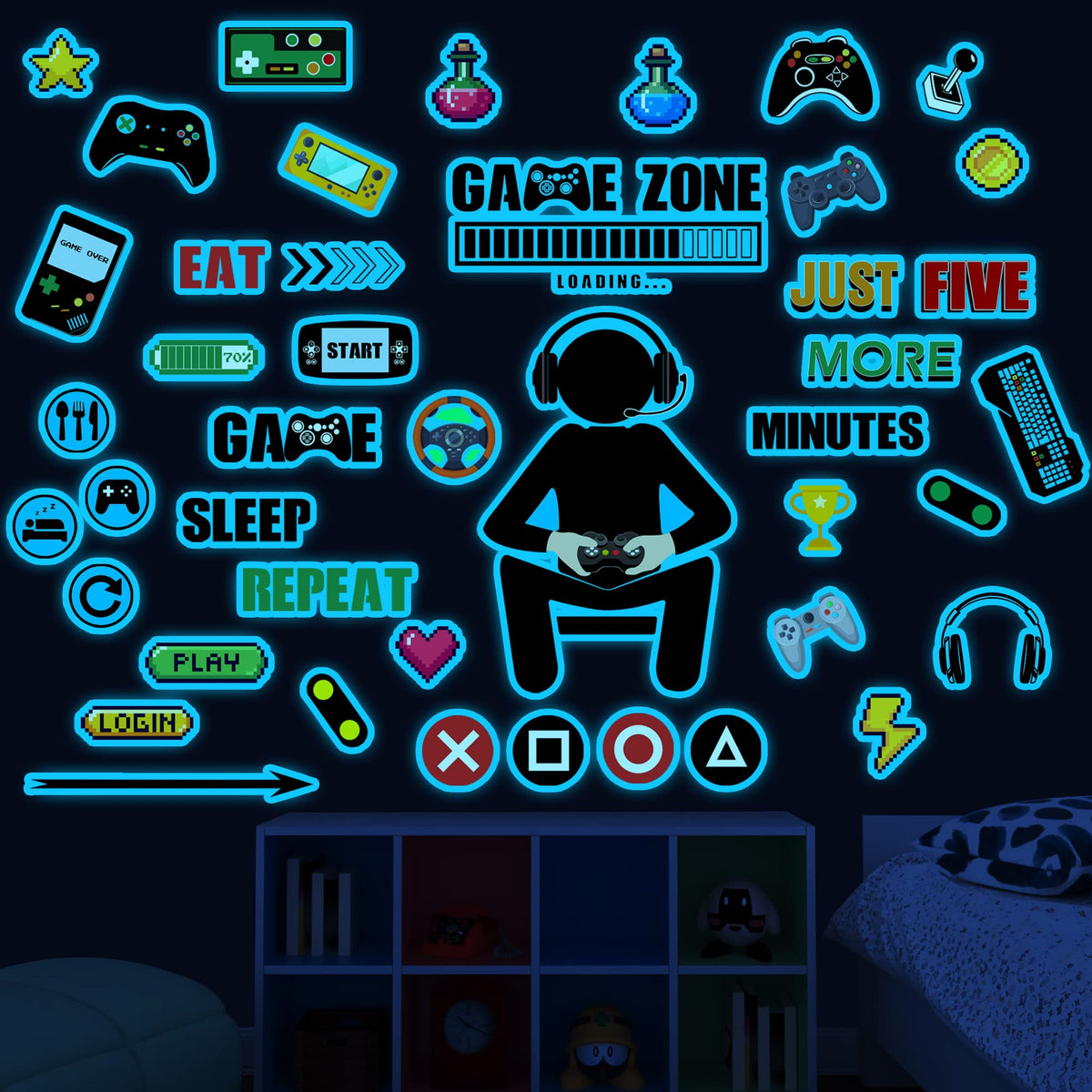 Gamer Wall Decals Stickers Glow In The Dark Wall Decals Game Wall Stickers Gaming Controller Wall Decals Game Room Decor Video G