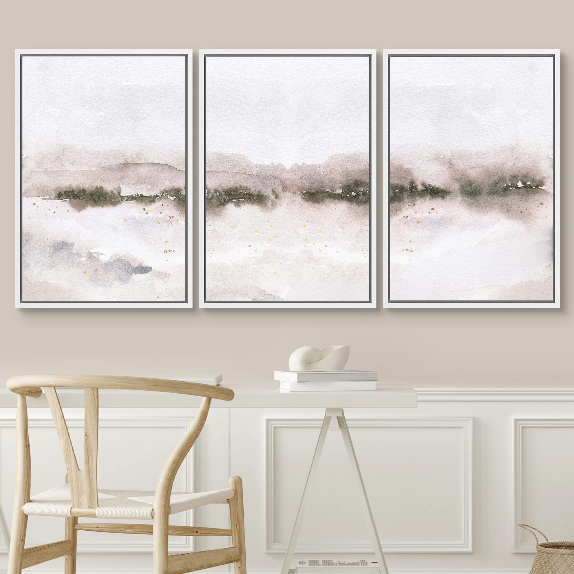 Signwin Framed Canvas Print Wall Art Set Pastel Explosion Misty Mountain Forest Nature Wilderness Illustrations Modern Art Rusti