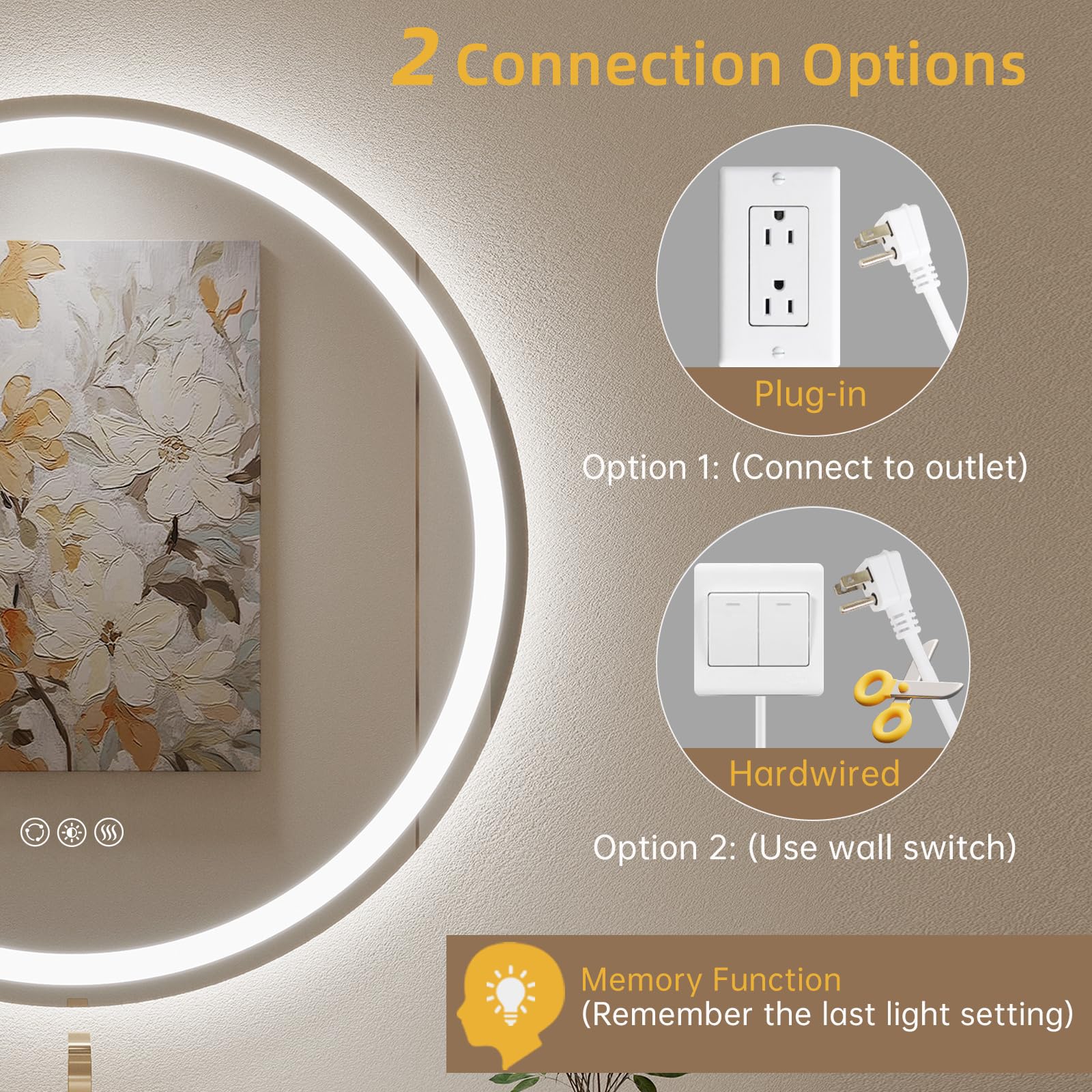 Lovespejo 24'' Round Led Mirror For Bathroom Front And Backlit Wall Mounted Bathroom Mirror With Lights, Anti-Fog, Stepless Dimm