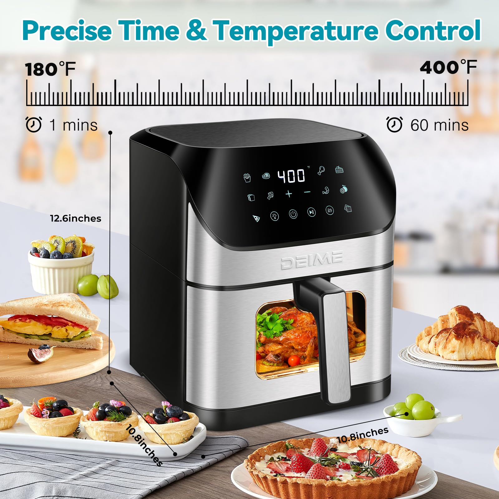 Air Fryer 6.2 QT Oilless 1500W Large Capacity Oven Air Fryers Healthy Cooker with 10 Preset  Visual Cooking Window  Non-Stick Basket  Included Recipe