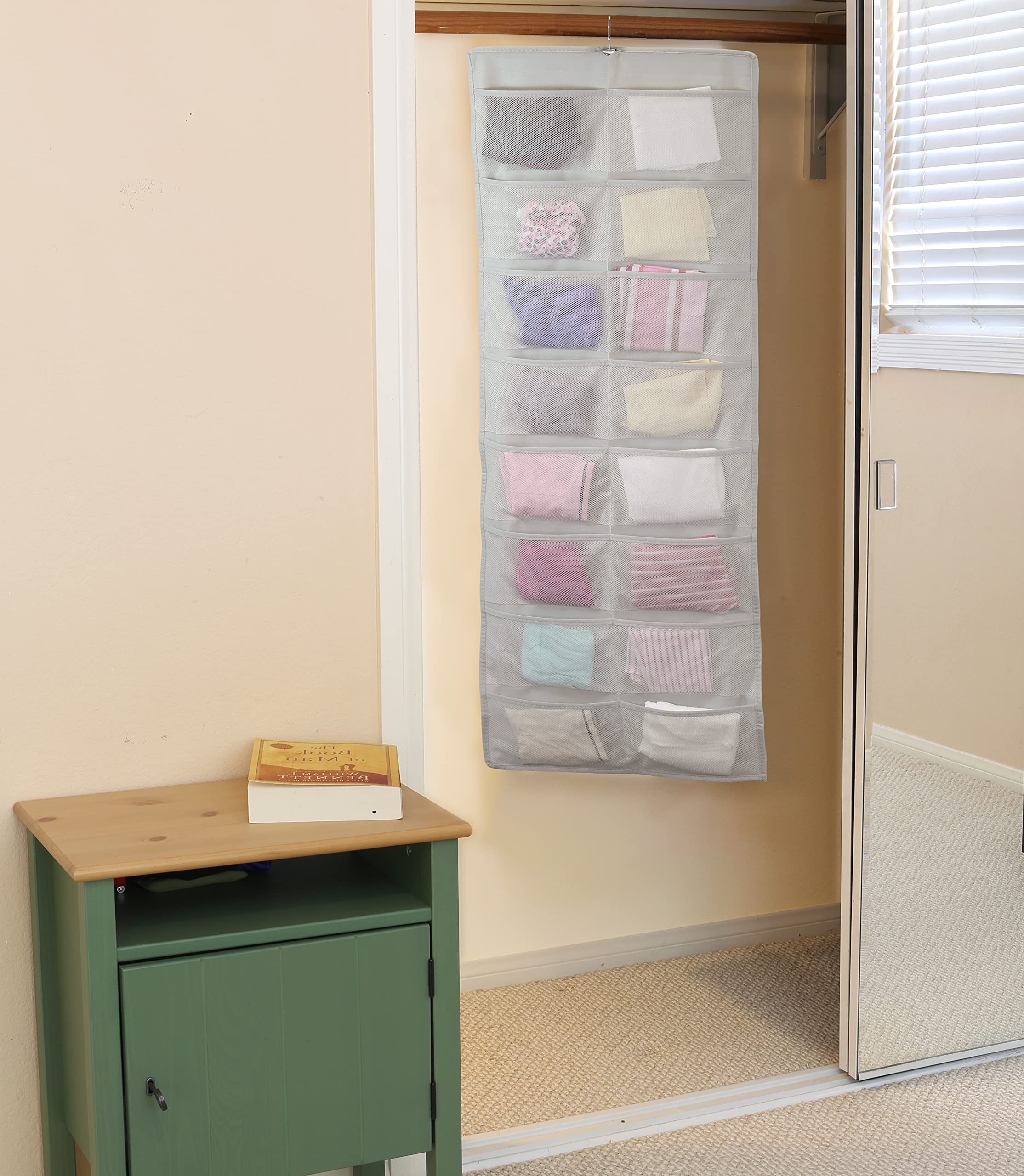 Simple Houseware 24-Pocket Double-Sided Hanging Closet Underwear Organizer, Grey - Pack Of 1