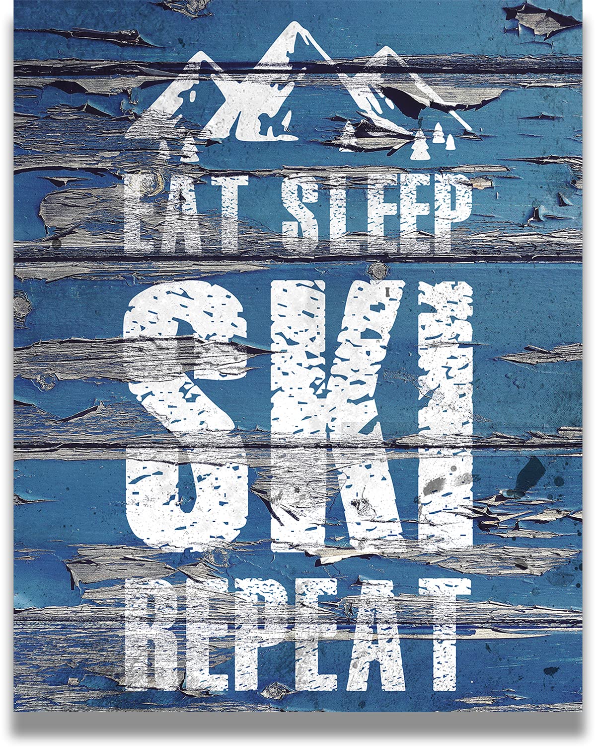 Eat Sleep Ski Repeat Home Decor - Ski Room Decor - Mountain Wall Art For Farmhouse Decor - Rustic Skiing Teen Room Decor - Lodge