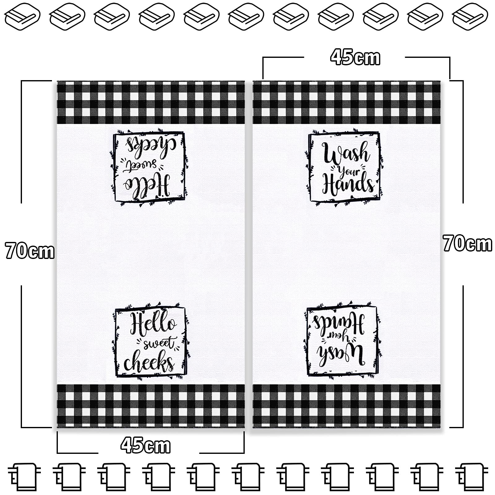 2 Pieces Buffalo Plaid Hand Towels Farmhouse Hand Towel For Bathroom Black White Bath Towels Funny Buffalo Plaid Hand Towels Bat