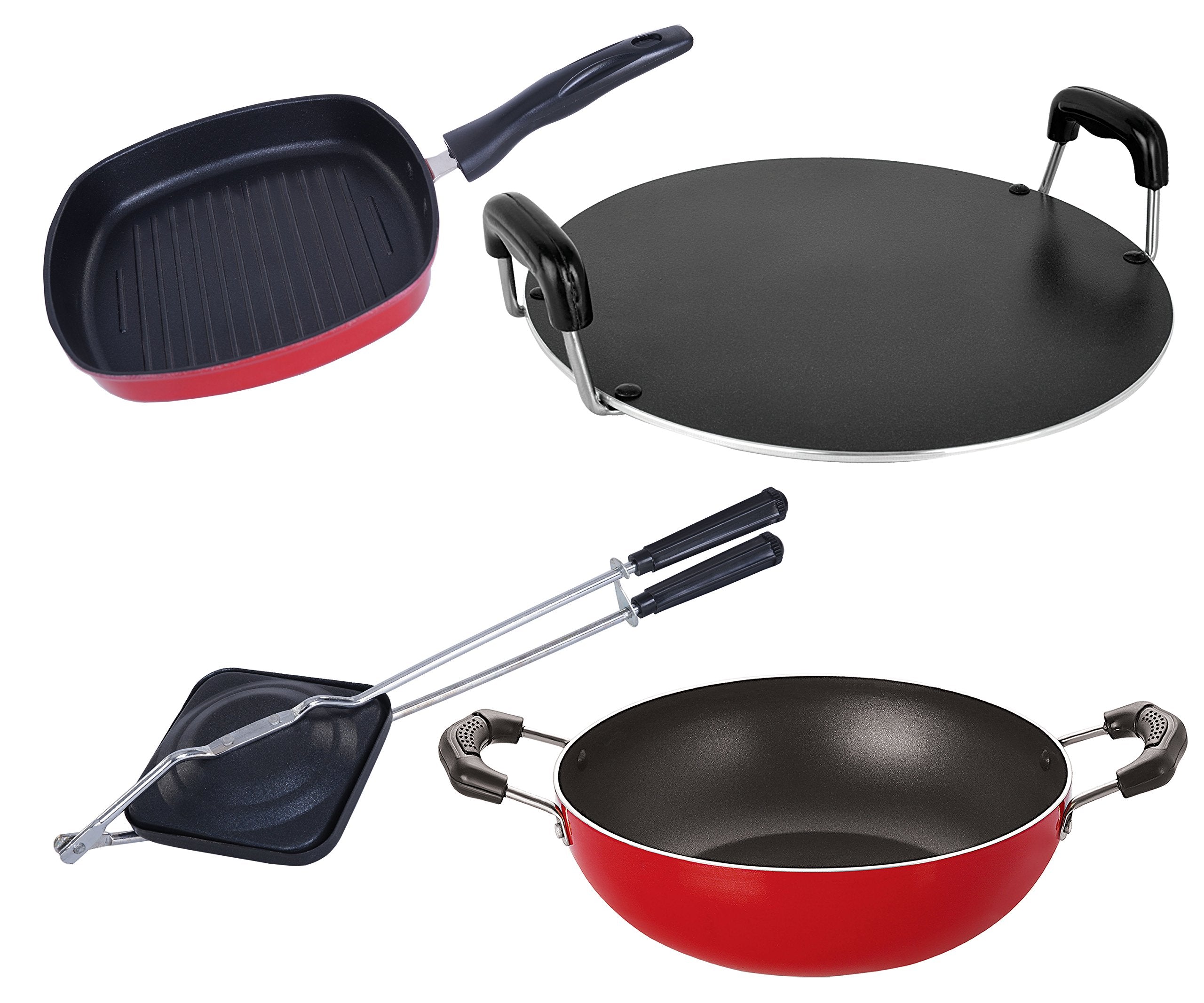 Nirlon Gas Compatible Flat Base Aluminium NonStick Cookware Combo Essential Gift Set Offer, Kd13_Gp(24)_Rt_Ht