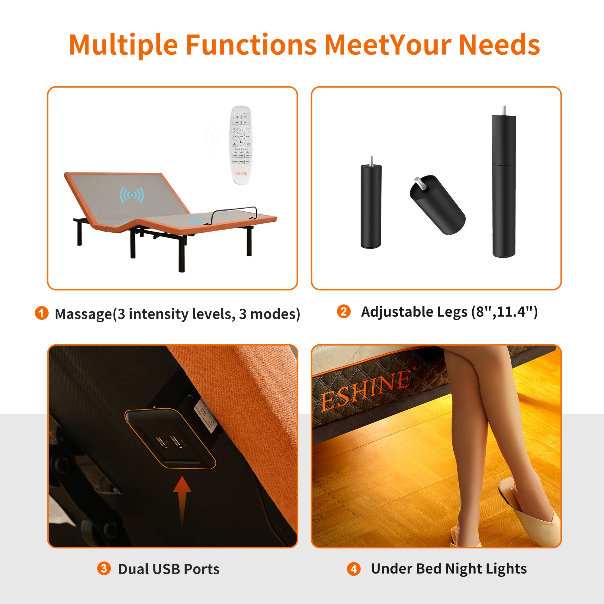 ESHINE Queen Adjustable Bed Frame - 12?Luxury Cool Gel Memory Foam Hybrid Mattress(609 Pocket Springs)  5 Minutes Installation  609 Independent Pocket Springs  Massage  3000 Premium Series