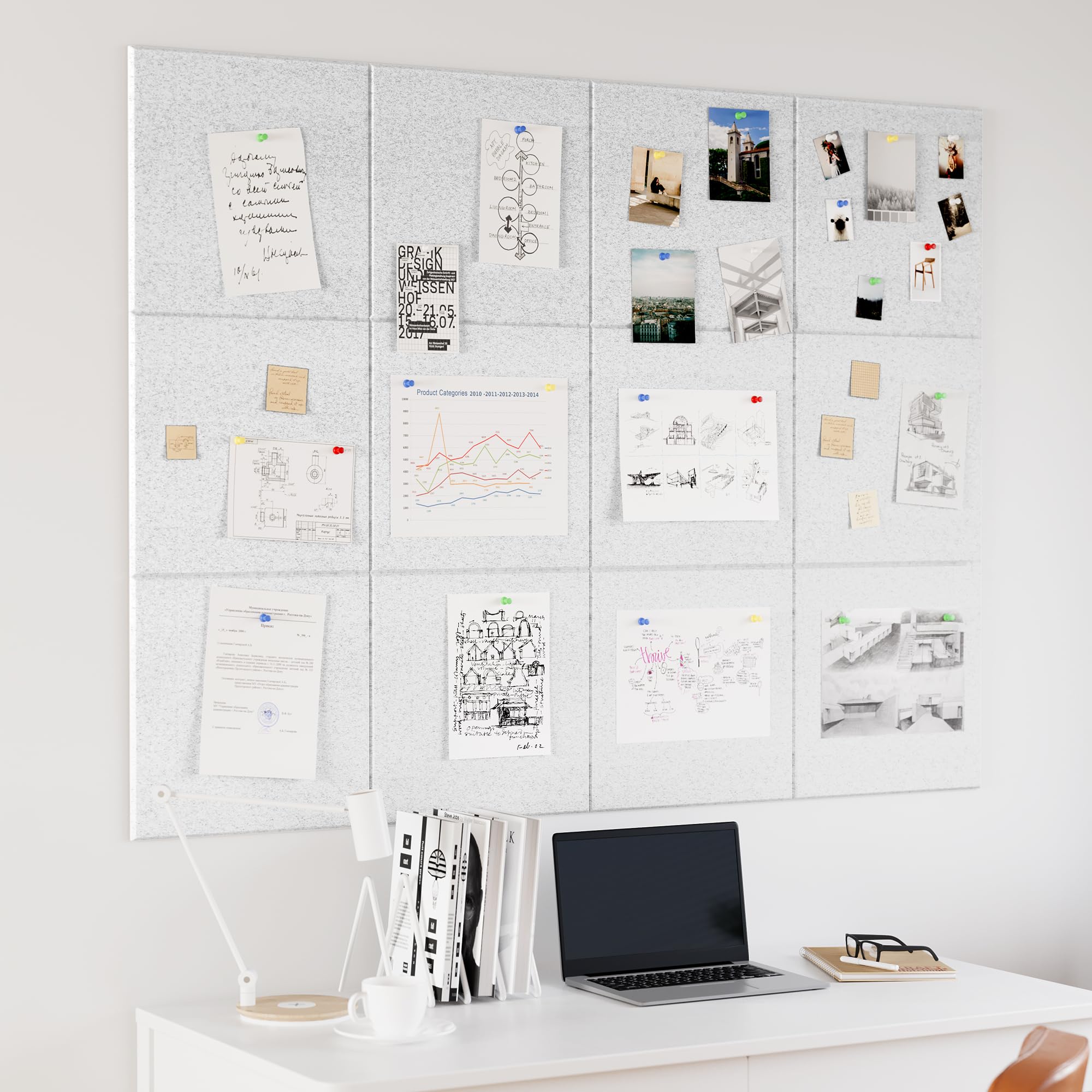 Neatsure Large Cork Board for Wall, 48 x 36 Bulletin Board with Pushpins, 12 Panels Felt Tiles Tack Push Pin Board for Office, S