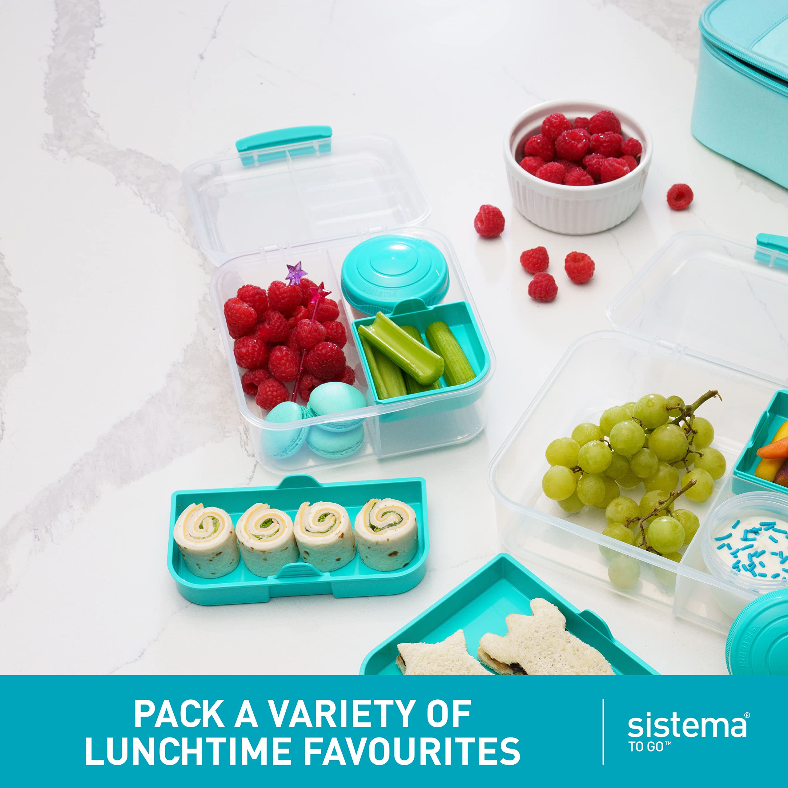 Sistema Bento Box Lunch Box With 3 Compartments, 2 Removable Trays, And Salad Dressing Container, Dishwasher Safe, Color May Var