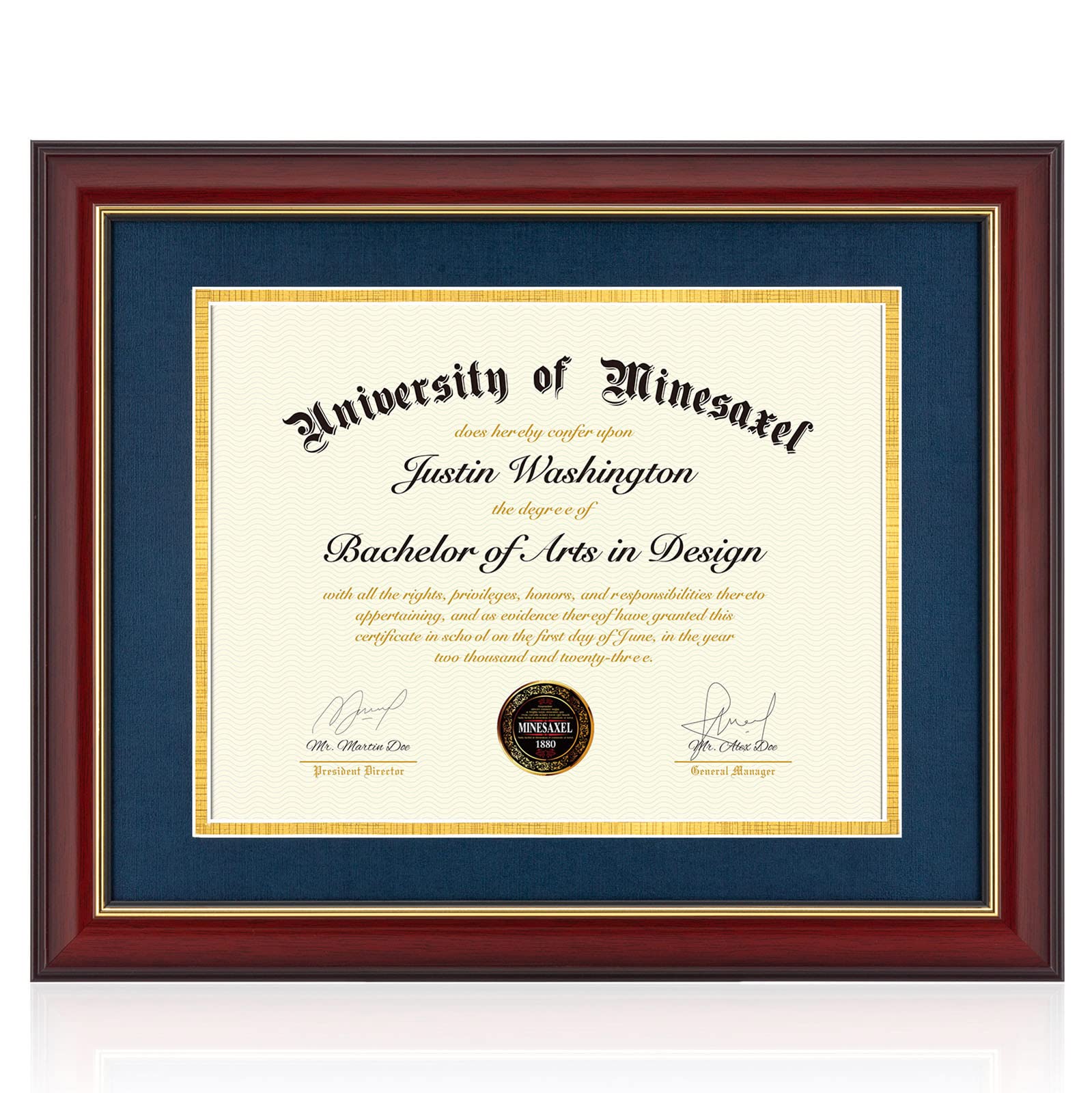 Minesaxel 11x14 Diploma Frame with 8.5 x 11 Opening Blue Mat, Display 8.5x11 Degree Certificate Document, Wall Mount or Tabletop