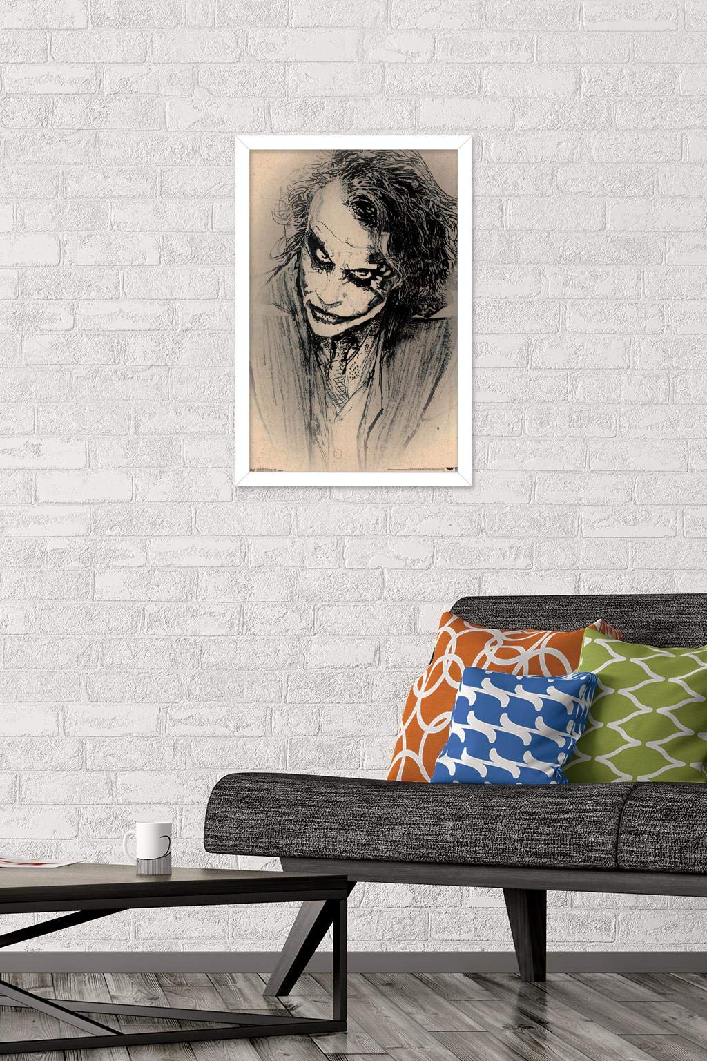 Trends International Dc Comics Movie-The Dark Knight-The Joker-Sketch Wall Poster, 14.725'' X 22.375'', White Framed Version