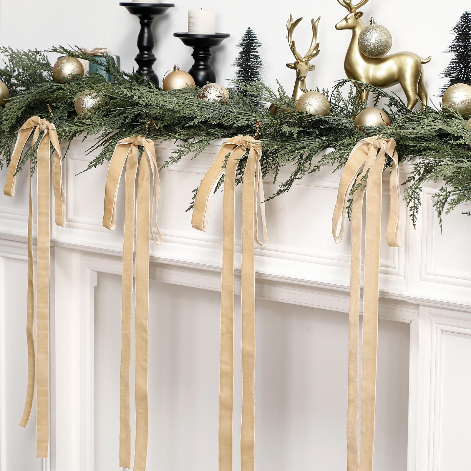 Janinka 12 Pcs Velvet Christmas Swag Bow 23.5x15.5 Inch Rustic Large Velvet Christmas Staircase Wreath Bows Vintage Tree Topper