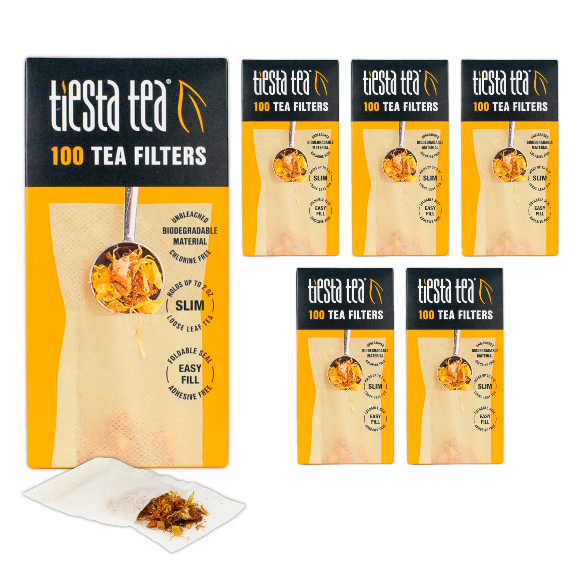 Tiesta Tea - Loose Leaf Tea Filters | Disposable Tea Infuser  100% Natural Unbleached Paper  Steeps Hot  Iced Tea & Coffee  Easy Fill Single Serve Filter for One Cup - 100 Empty Tea Bags (Pack of 6)